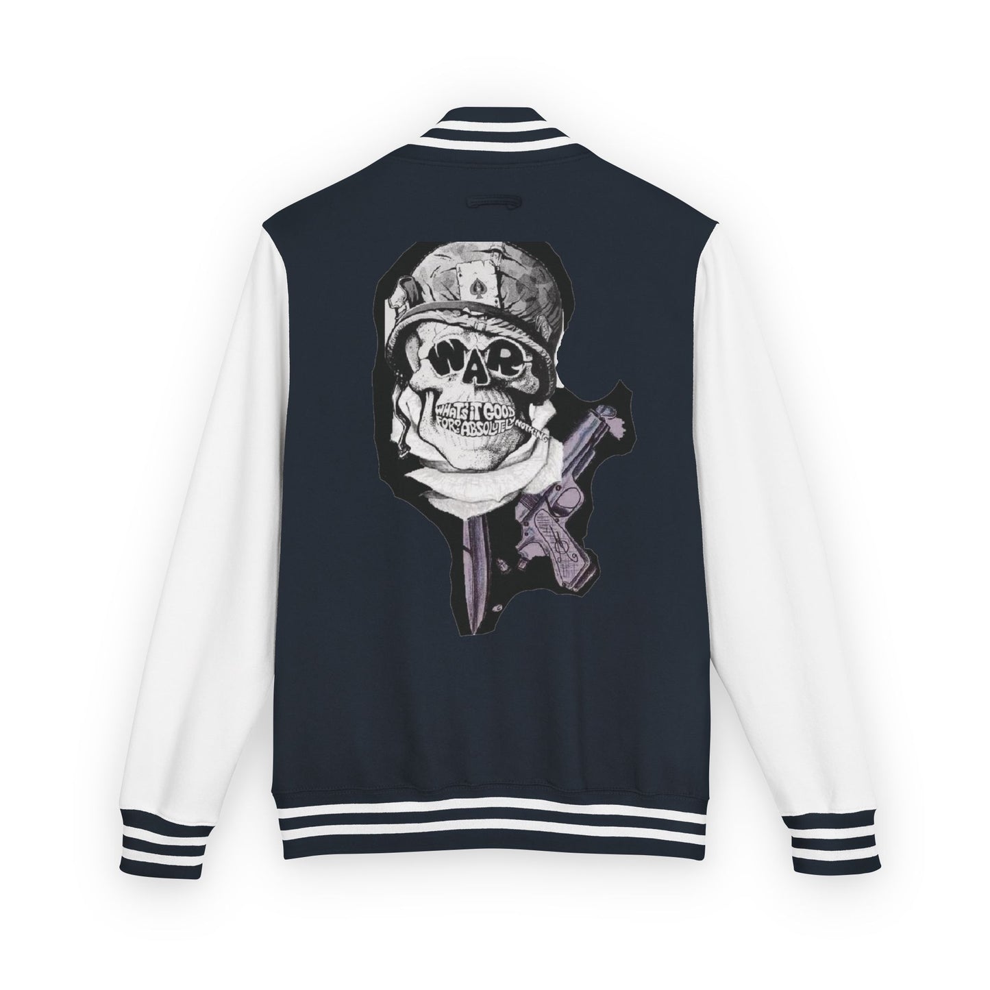 Edgy Unisex Heavyweight Letterman Jacket with Skull Design, Retro Bomber Style, Streetwear, Halloween Costume, Unique Gift Idea