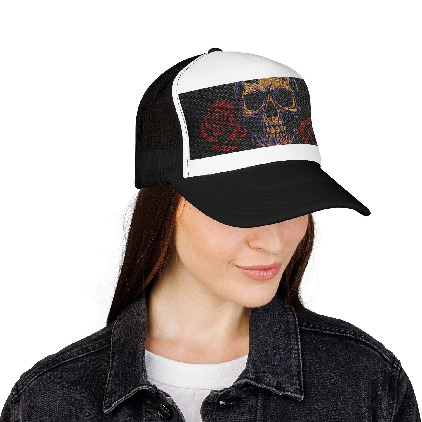Gothic Skull Trucker Hat, Edgy Hat for Festivals, Embroidered Foam Cap, Perfect Gift for Birthday, Halloween & Casual Wear