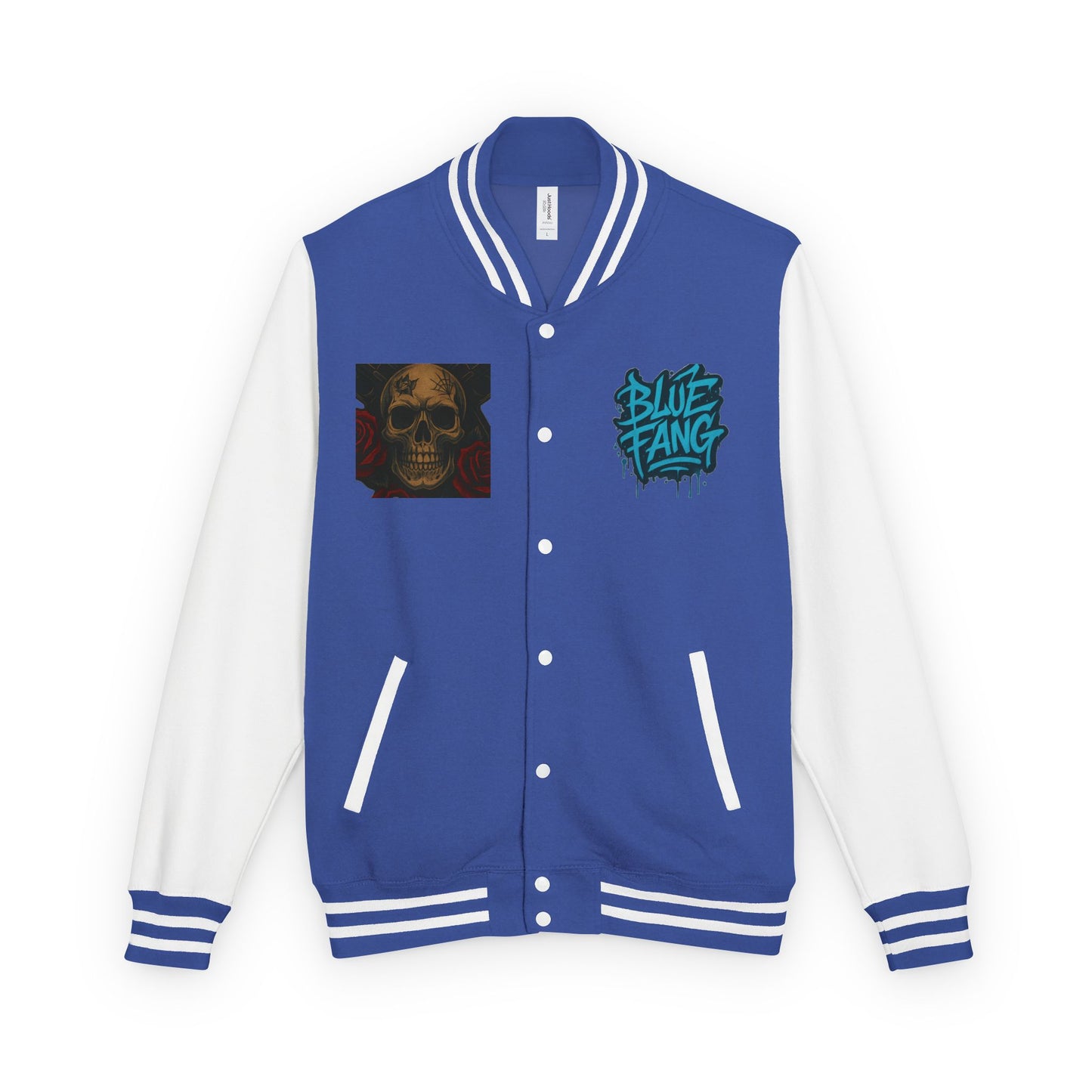Edgy Unisex Heavyweight Letterman Jacket with Skull Design, Retro Bomber Style, Streetwear, Halloween Costume, Unique Gift Idea