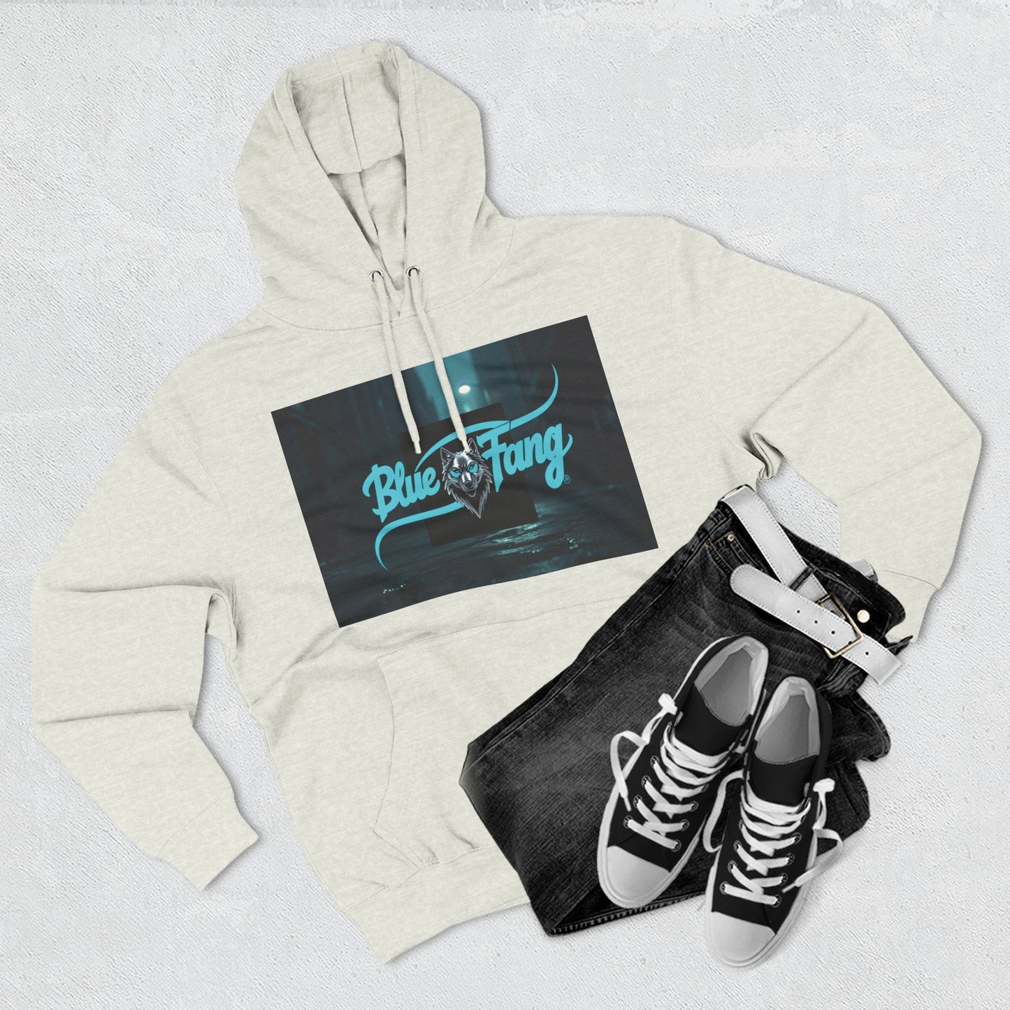 Fearless Blue Fang Hoodie, Fleece Hoodie for Music Lovers, Edgy Streetwear, Gift for Him/Her, Casual Fall/Winter Wear