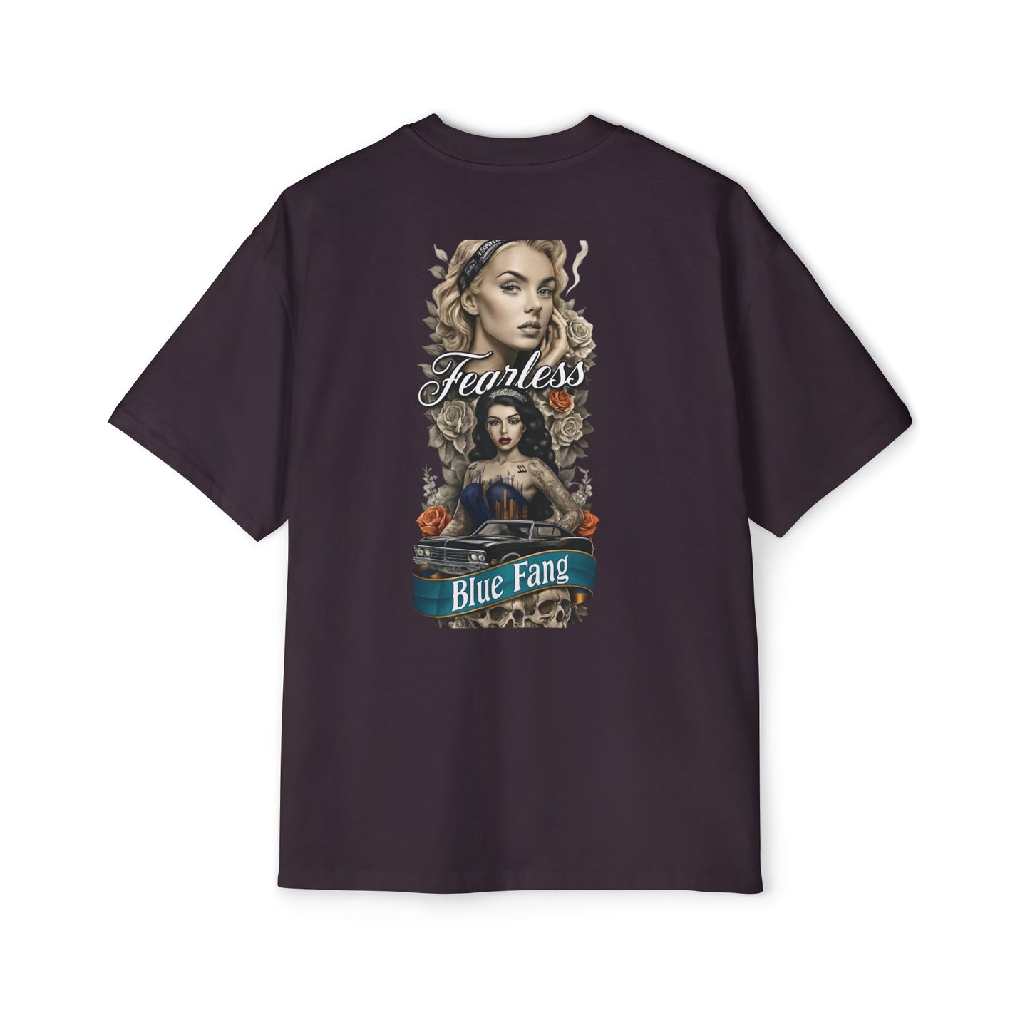 Fearless Blue Fang Men's Heavy Oversized Tee, Graphic Shirt for Casual Wear, Gift for Him, Streetwear Fashion, Unique Art Tee