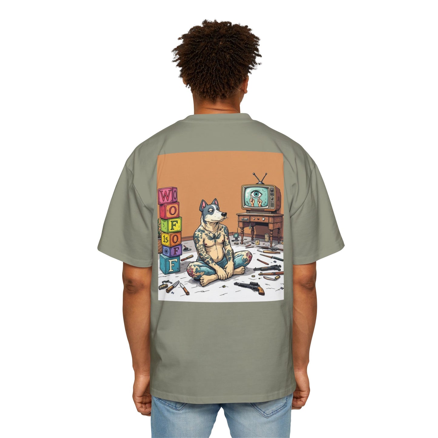 Blue Fang Men's Heavy Oversized Tee, Graphic Shirt for Casual Wear, Gift for Him, Streetwear Fashion, Unique Art Tee