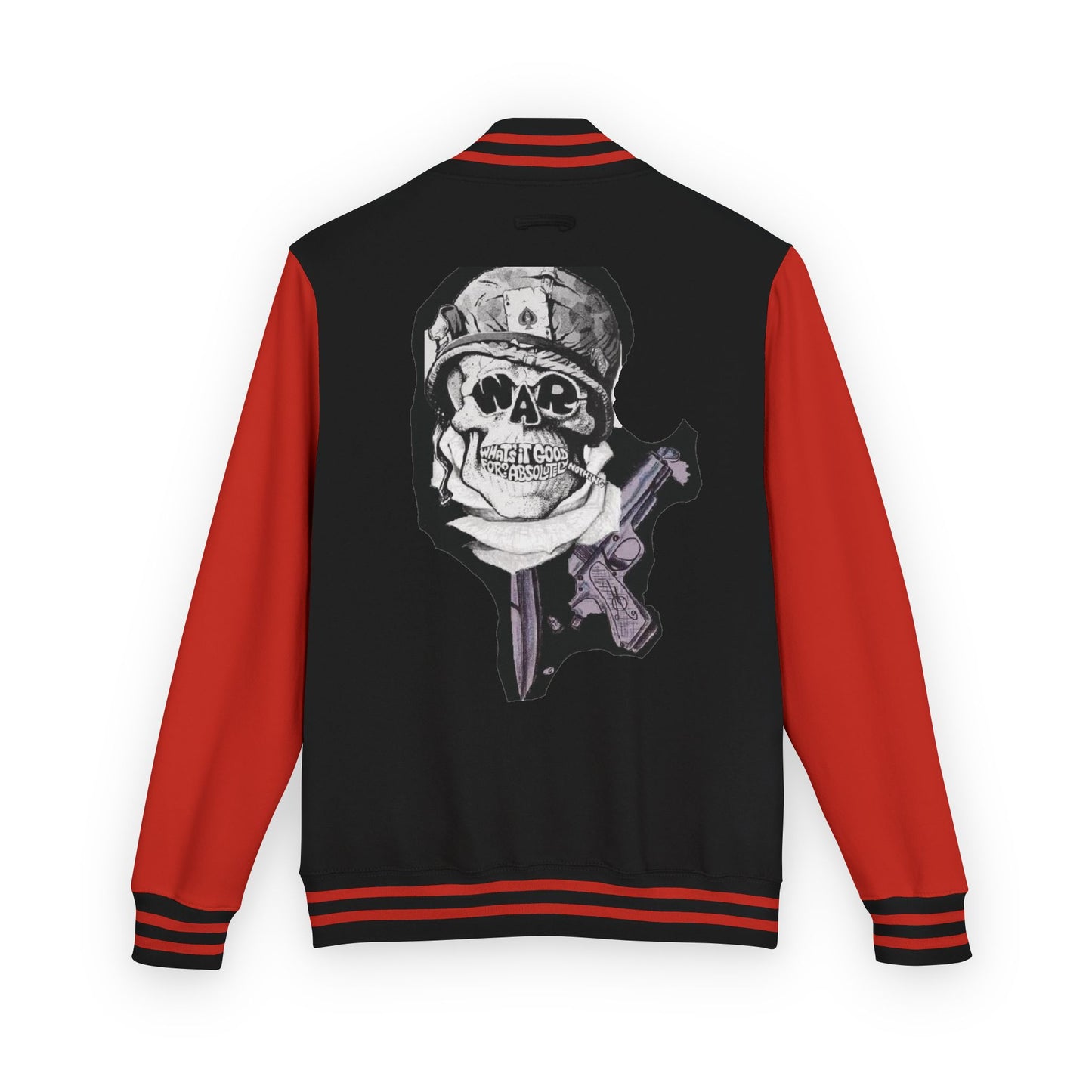 Edgy Unisex Heavyweight Letterman Jacket with Skull Design, Retro Bomber Style, Streetwear, Halloween Costume, Unique Gift Idea