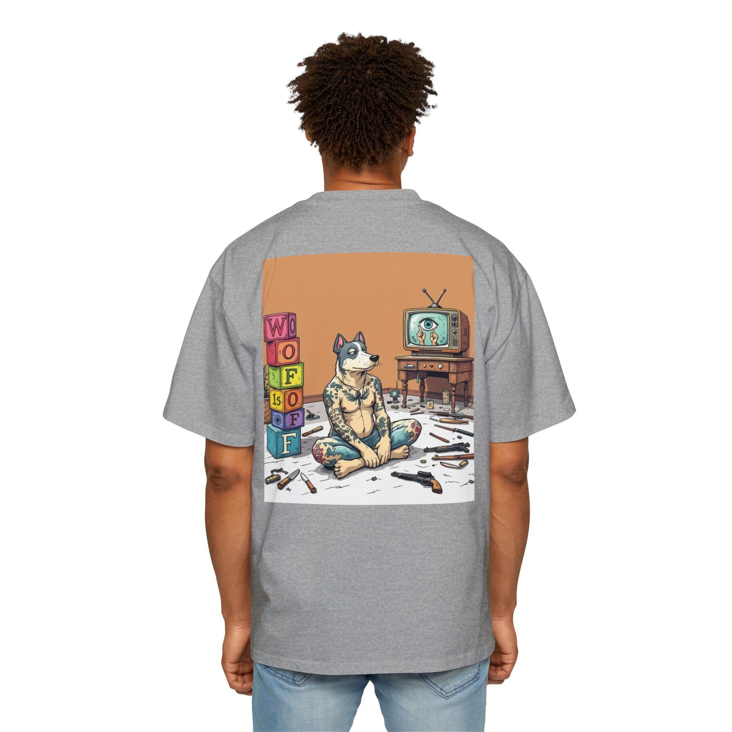 Blue Fang Men's Heavy Oversized Tee, Graphic Shirt for Casual Wear, Gift for Him, Streetwear Fashion, Unique Art Tee