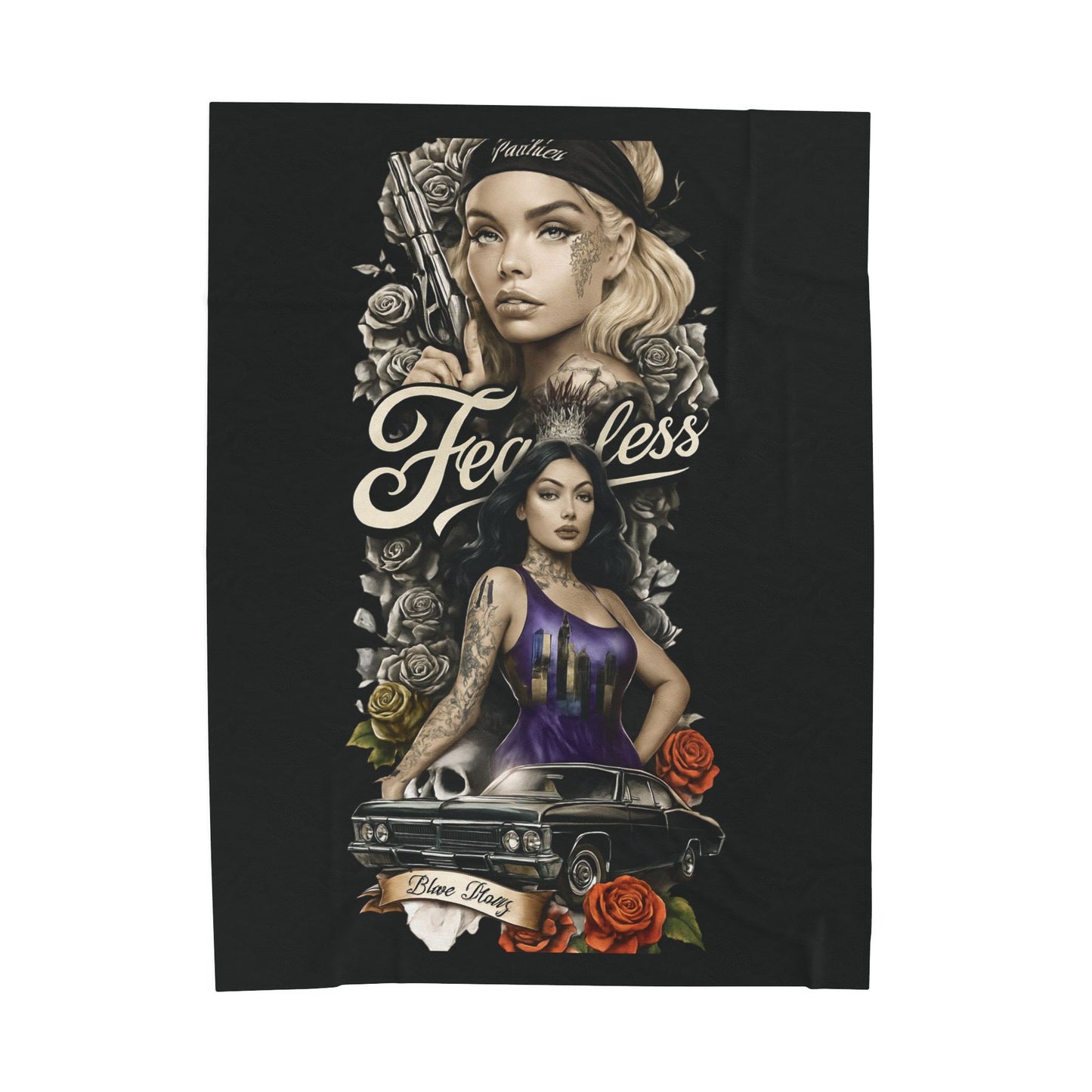 Fearless Tattoo Art Velveteen Plush Blanket, Cozy Throw, Unique Gift for Her, Boho Decor, Perfect for Women, Home Comfort