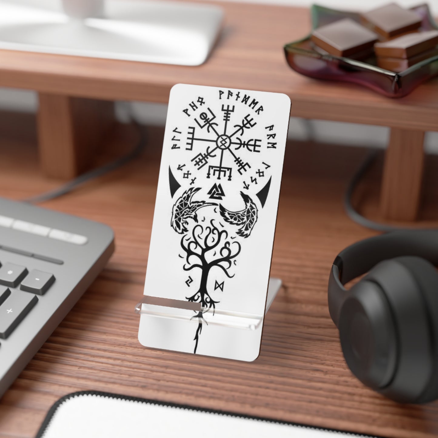 Viking-Themed Mobile Display Stand for Smartphones, Desk Organizer, Phone Holder, Nordic Decor, Tech Gift, Office Accessory