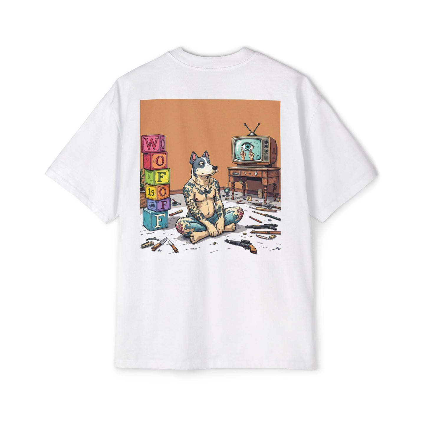 Blue Fang Men's Heavy Oversized Tee, Graphic Shirt for Casual Wear, Gift for Him, Streetwear Fashion, Unique Art Tee