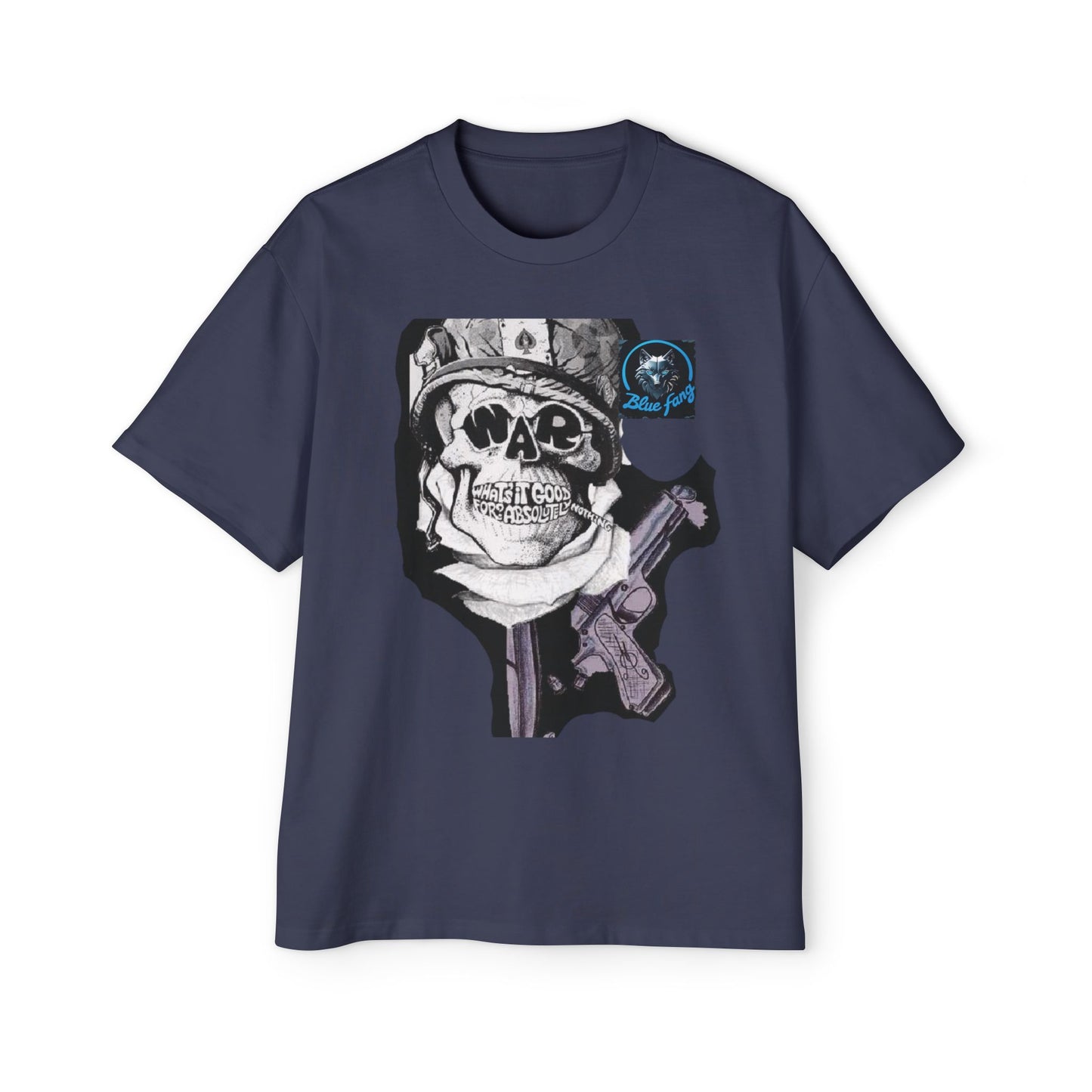 Men's Oversized Graphic Tee - Blue Fang Design, Streetwear Fashion, Casual Style, Unique Gift for Men, Trendy T-Shirt