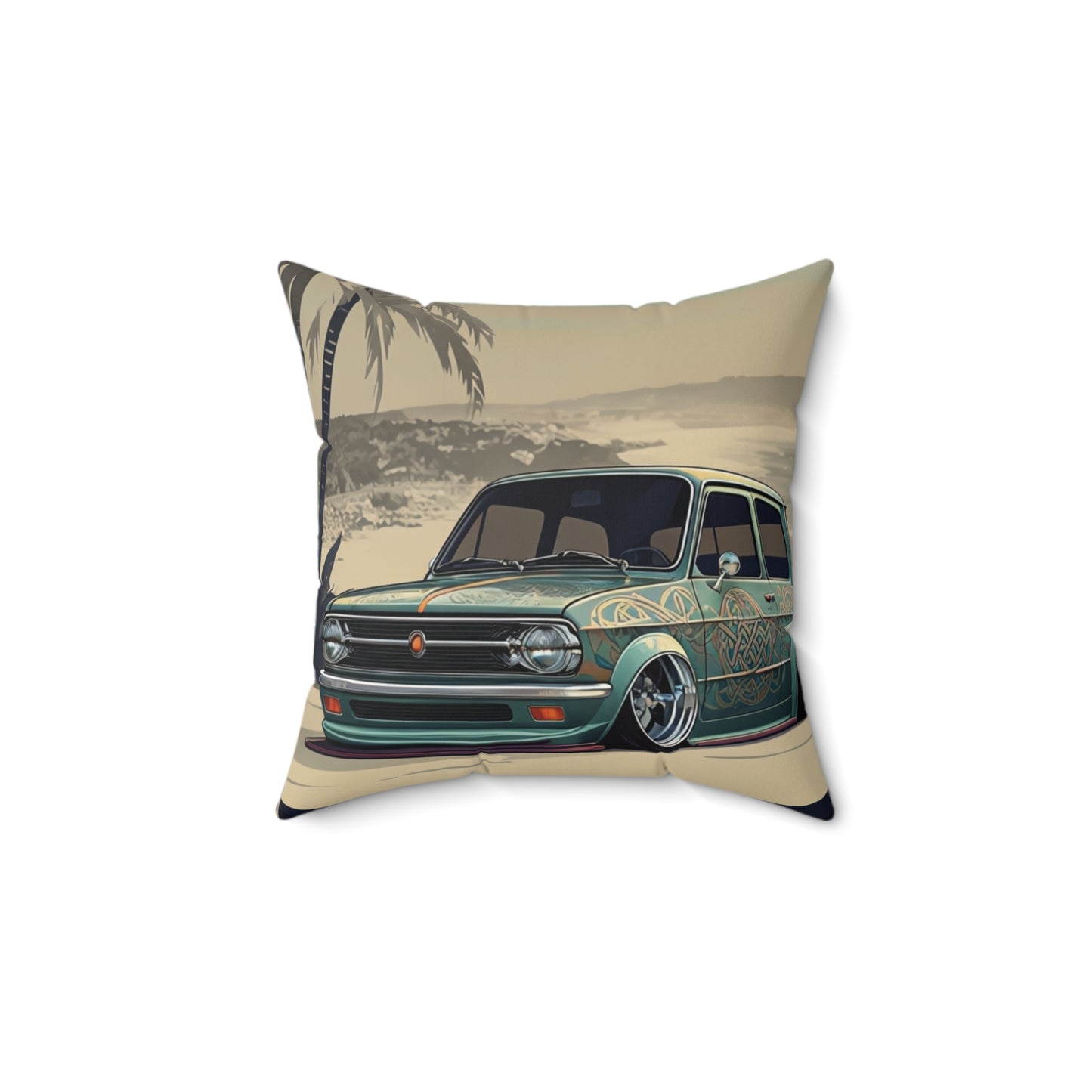 Square Pillow - Beach Side Classic Car Design