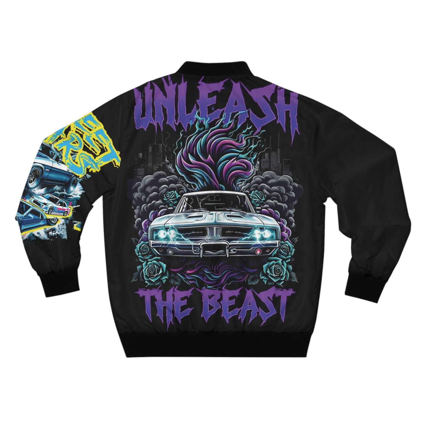 Men's Bomber Jacket with Bold Wolf Design, Cool Streetwear for Car Enthusiasts, Unique Gift for Birthdays, Fall Fashion