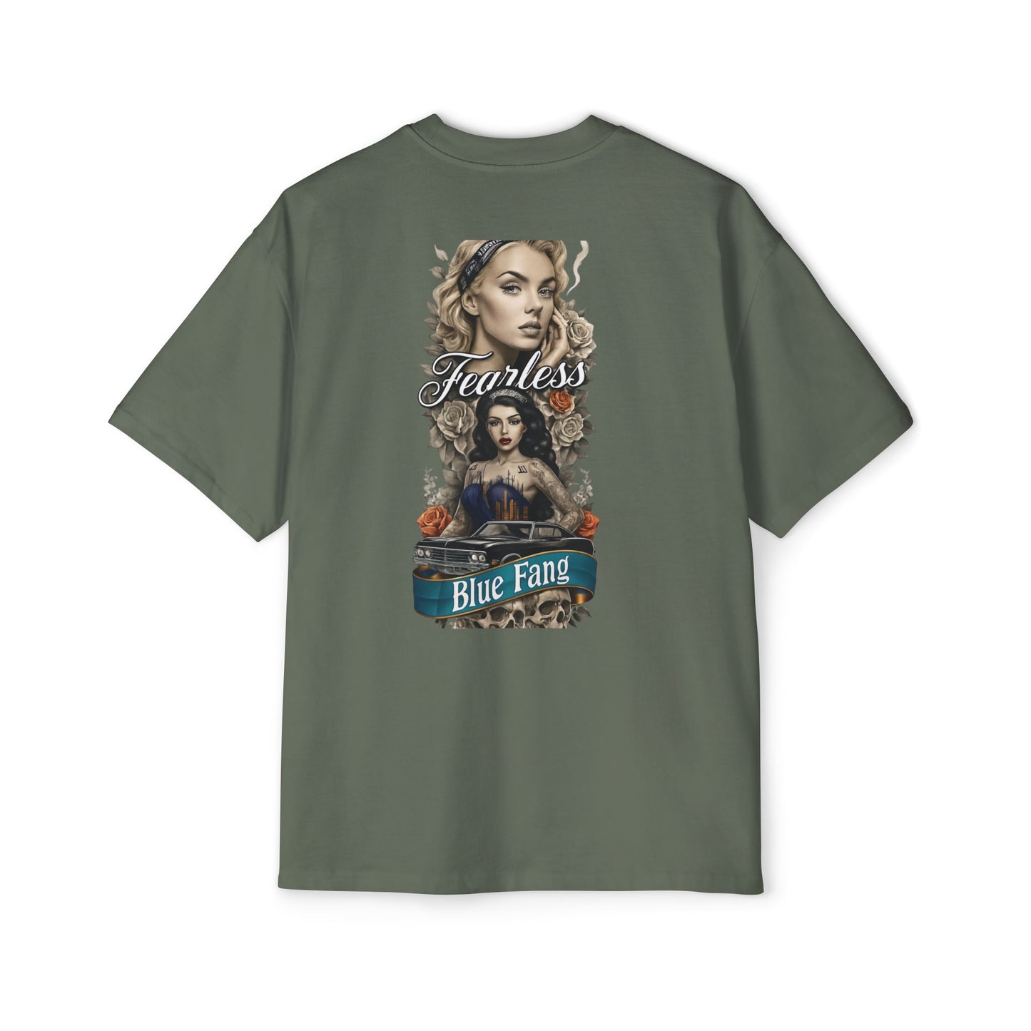Fearless Blue Fang Men's Heavy Oversized Tee, Graphic Shirt for Casual Wear, Gift for Him, Streetwear Fashion, Unique Art Tee