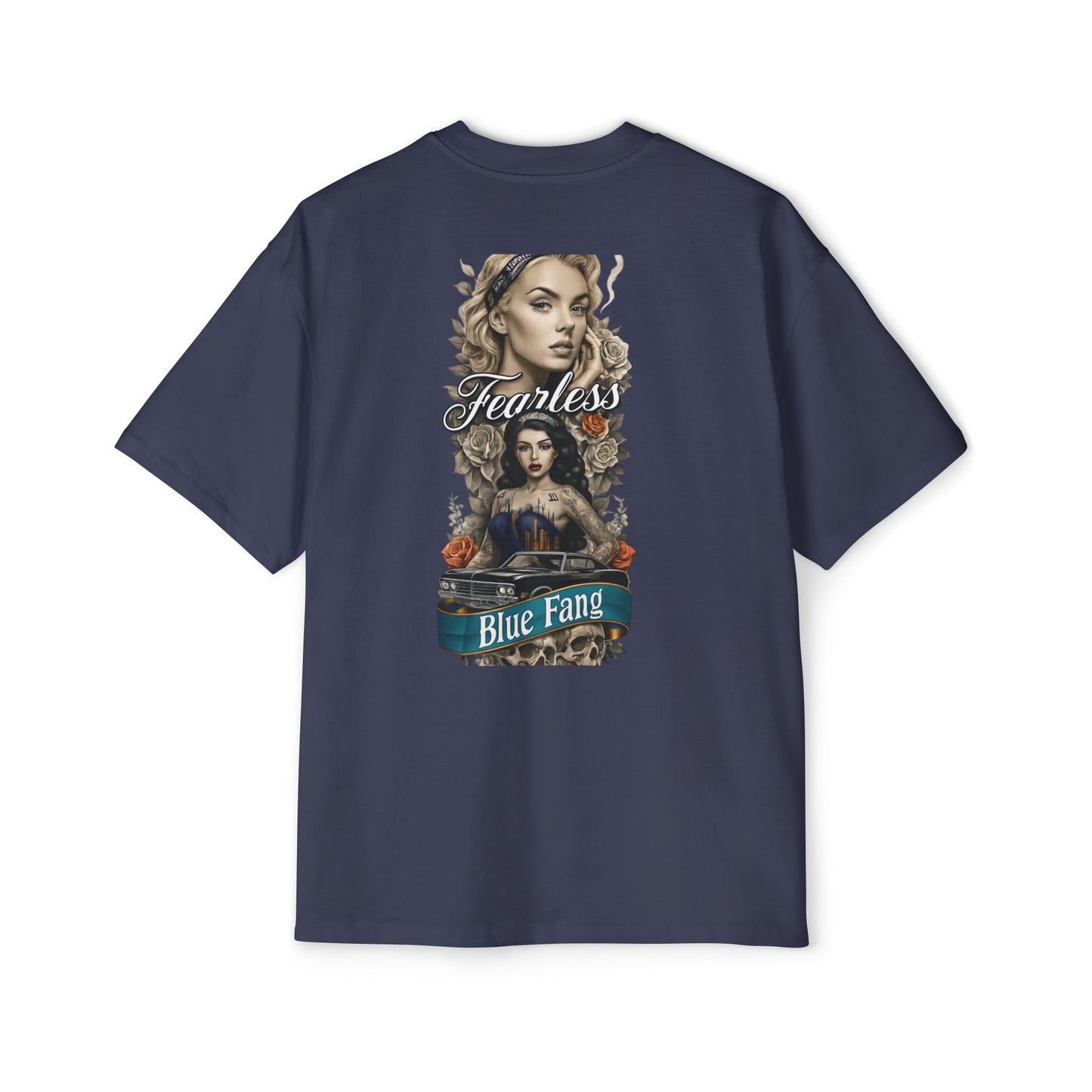 Fearless Blue Fang Men's Heavy Oversized Tee, Graphic Shirt for Casual Wear, Gift for Him, Streetwear Fashion, Unique Art Tee