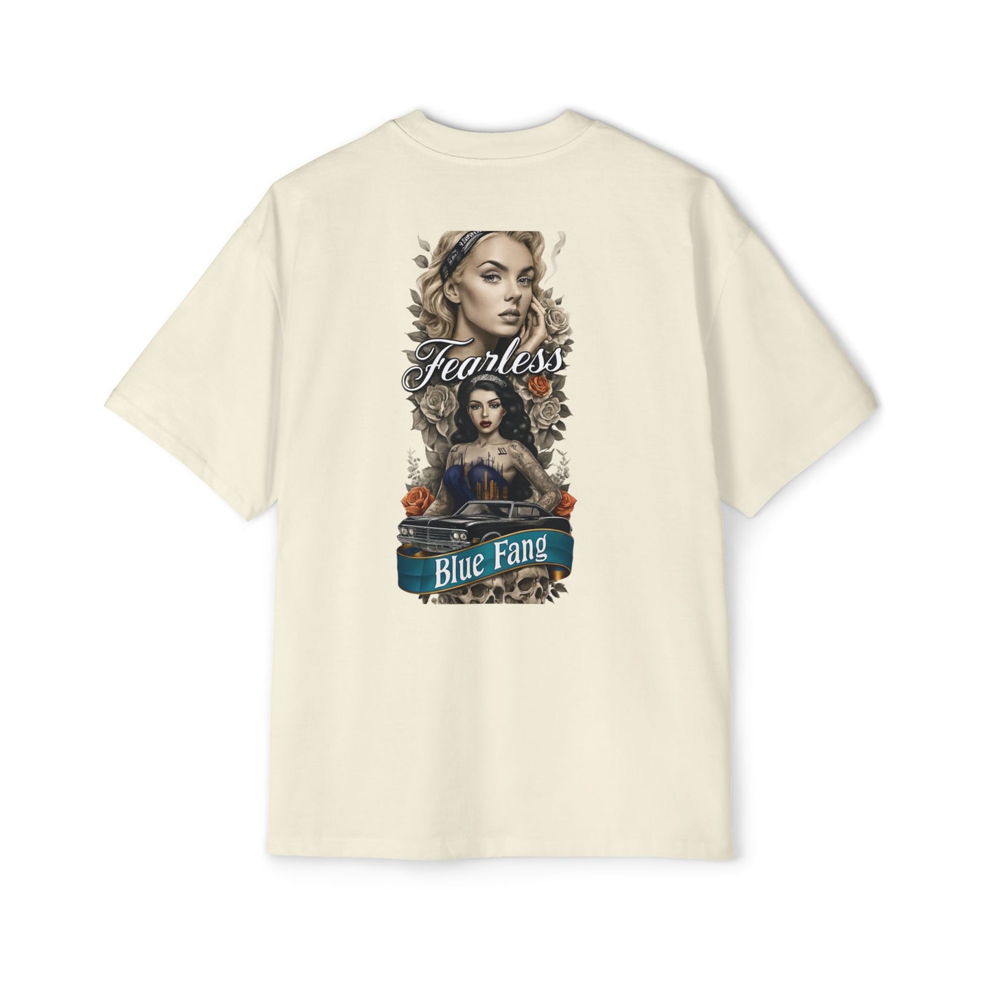 Fearless Blue Fang Men's Heavy Oversized Tee, Graphic Shirt for Casual Wear, Gift for Him, Streetwear Fashion, Unique Art Tee