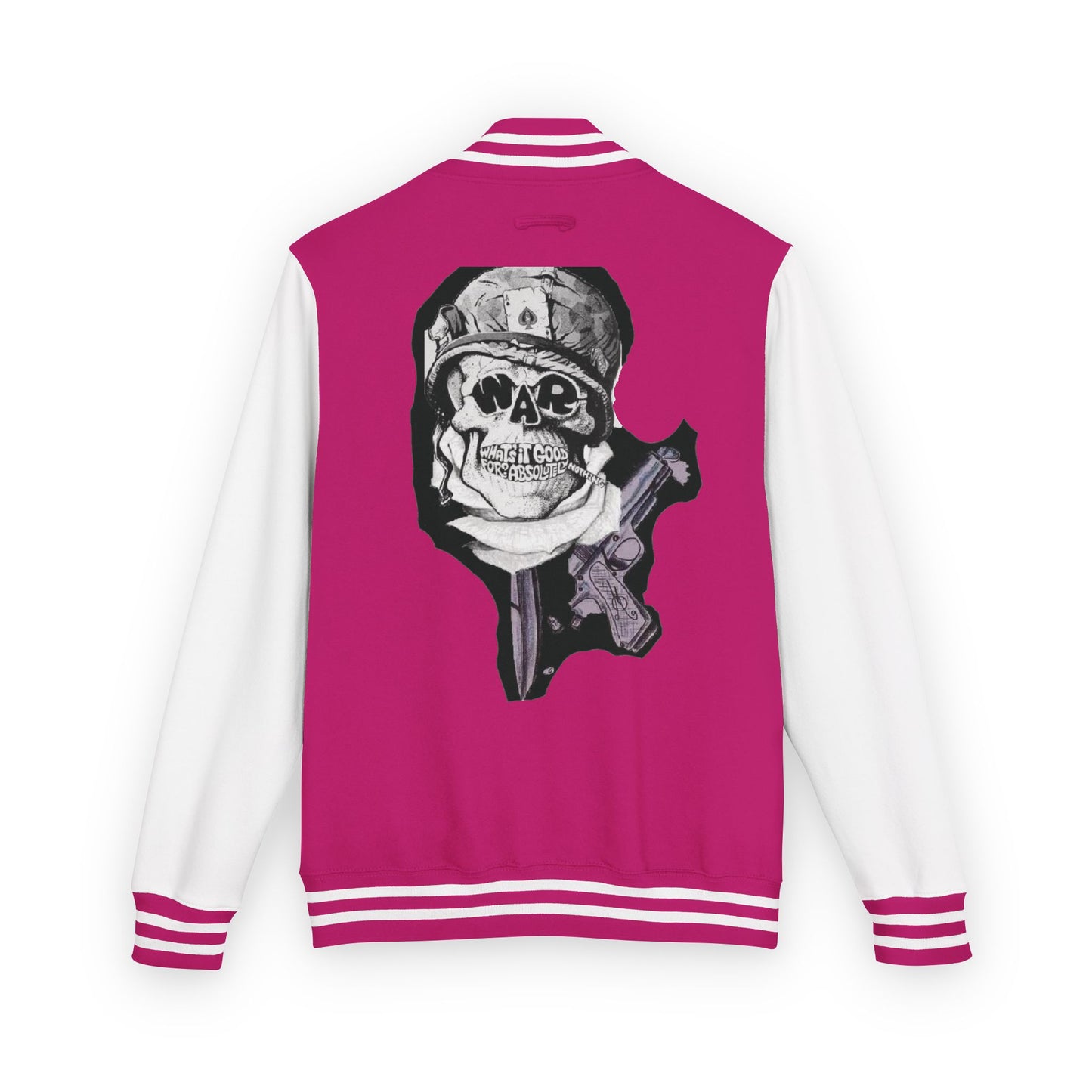 Edgy Unisex Heavyweight Letterman Jacket with Skull Design, Retro Bomber Style, Streetwear, Halloween Costume, Unique Gift Idea