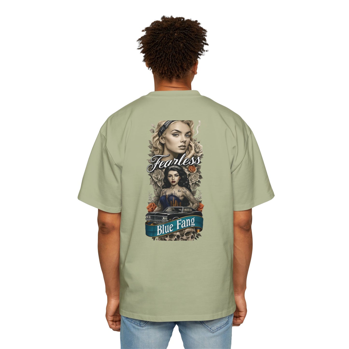 Fearless Blue Fang Men's Heavy Oversized Tee, Graphic Shirt for Casual Wear, Gift for Him, Streetwear Fashion, Unique Art Tee