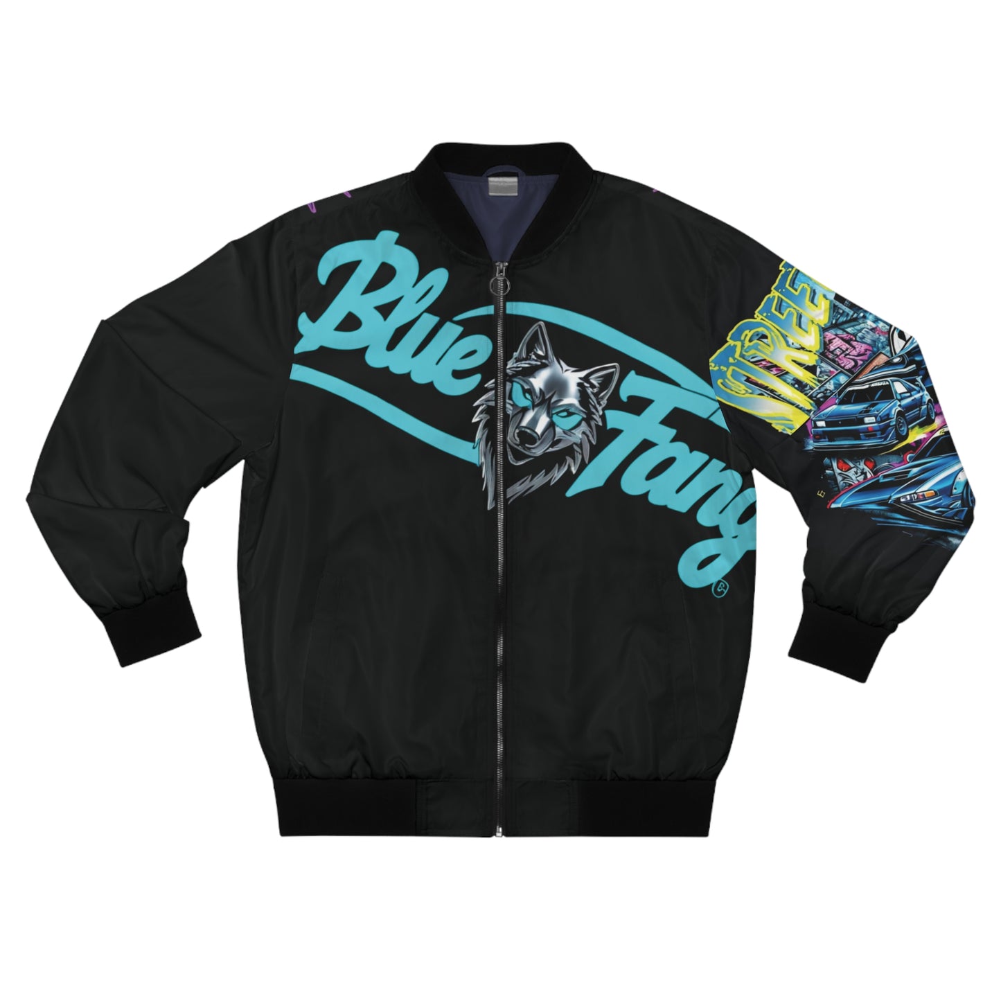 Men's Bomber Jacket with Bold Wolf Design, Cool Streetwear for Car Enthusiasts, Unique Gift for Birthdays, Fall Fashion