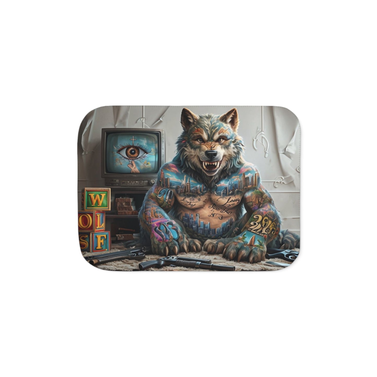 Urban Style Sherpa Blanket - Cozy, Artistic, Perfect for Home Decor, Gifts, or Cozy Nights In, Blue Fang Theme, Plush Throw Blanket