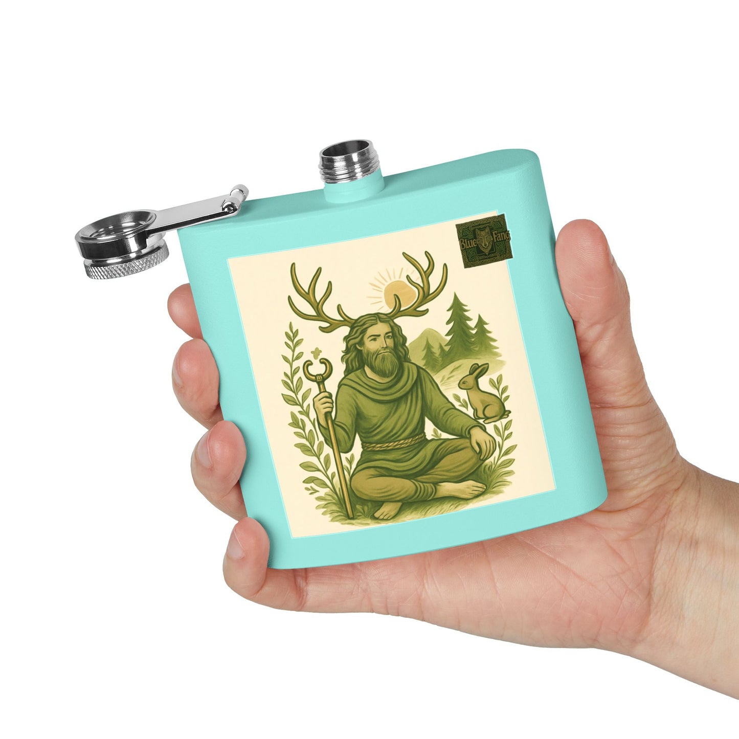 Flask, Celtic Cernunnos Design, 6oz Stainless Steel