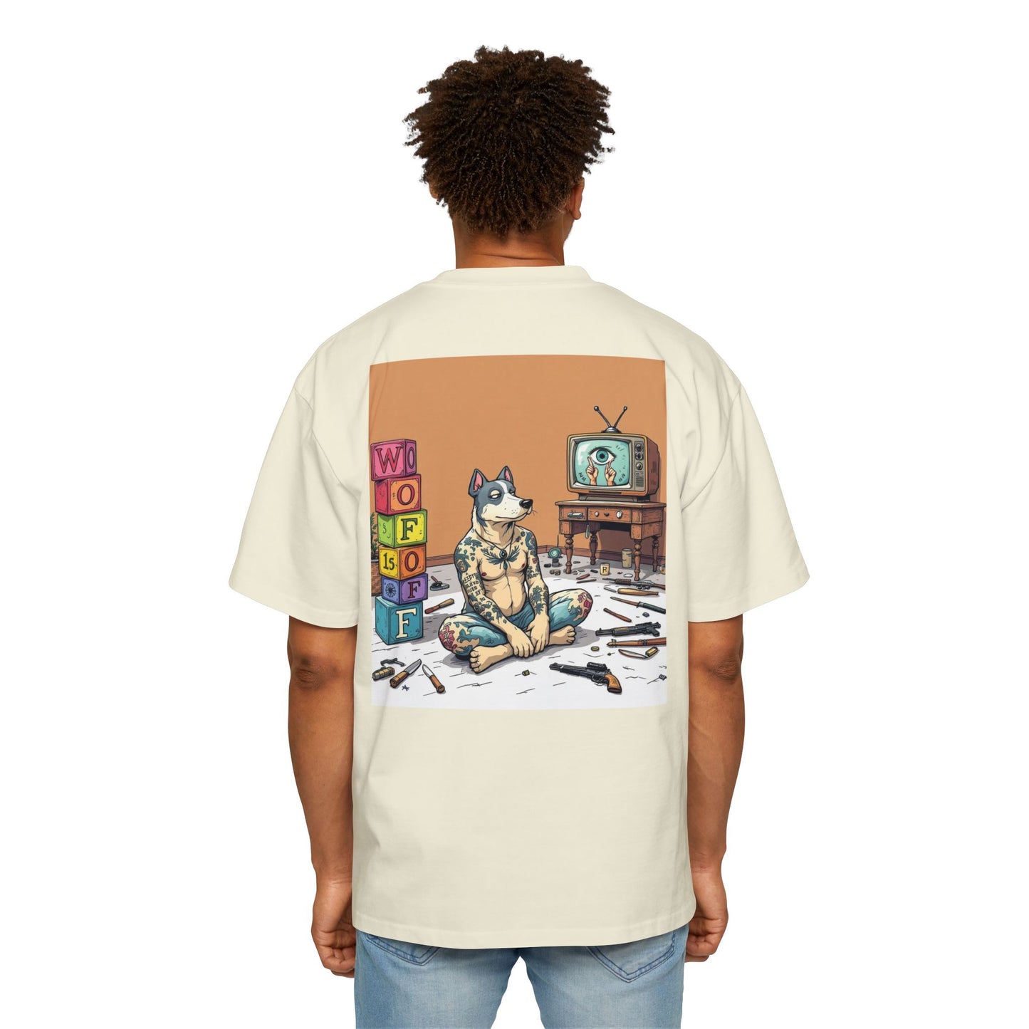 Blue Fang Men's Heavy Oversized Tee, Graphic Shirt for Casual Wear, Gift for Him, Streetwear Fashion, Unique Art Tee
