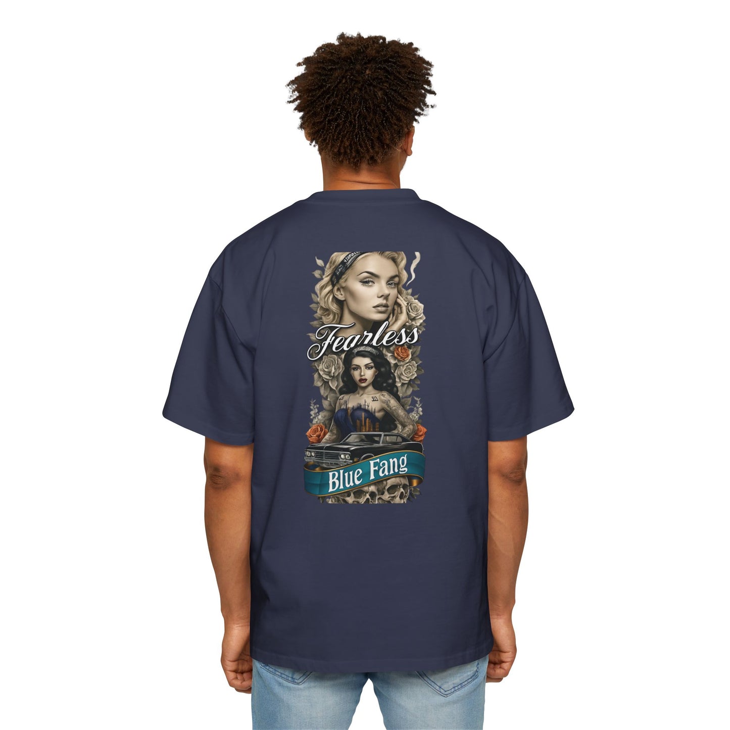 Fearless Blue Fang Men's Heavy Oversized Tee, Graphic Shirt for Casual Wear, Gift for Him, Streetwear Fashion, Unique Art Tee