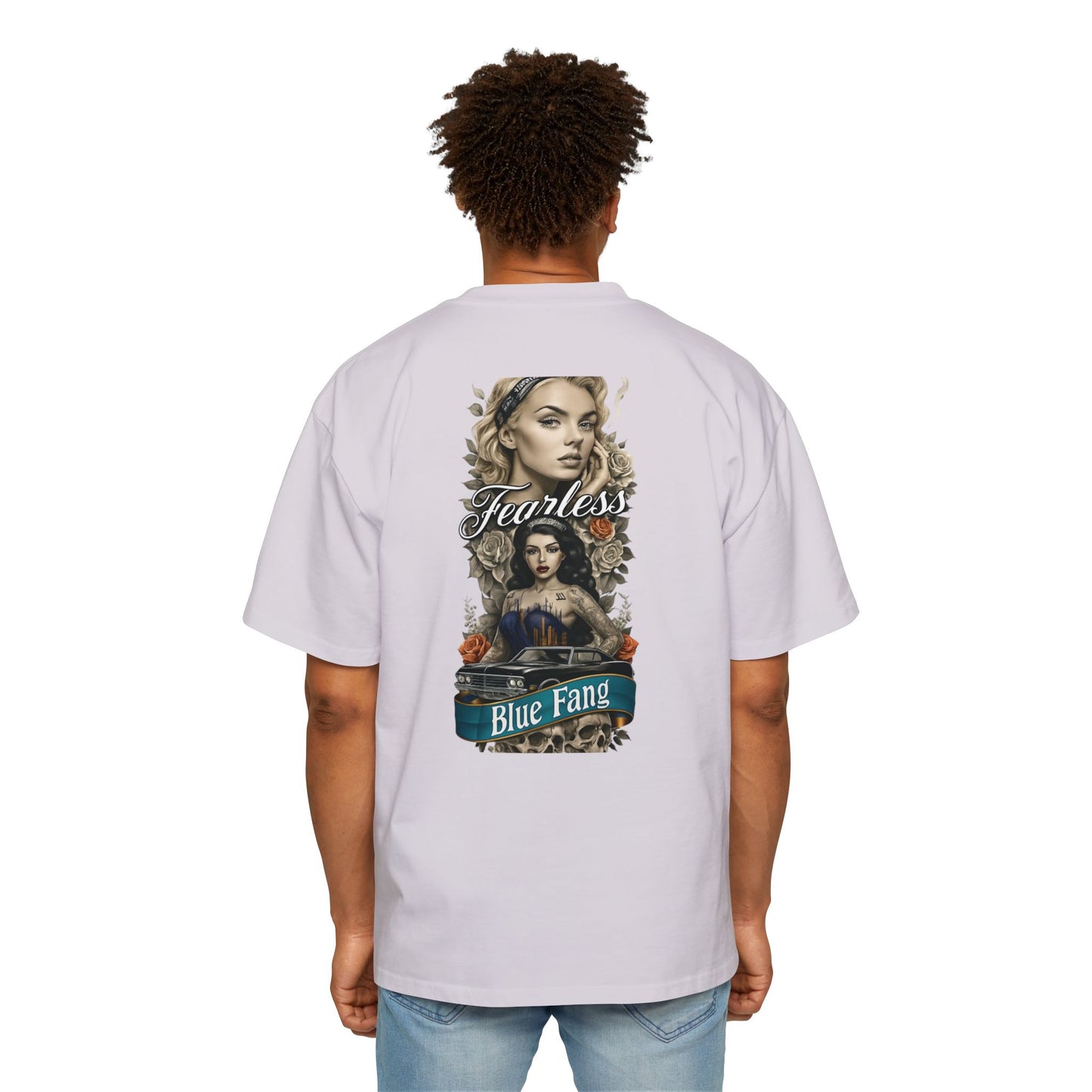 Fearless Blue Fang Men's Heavy Oversized Tee, Graphic Shirt for Casual Wear, Gift for Him, Streetwear Fashion, Unique Art Tee