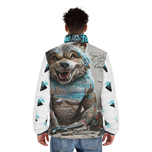 Men's Puffer Jacket Blue Fang Wolf Urban Street Style