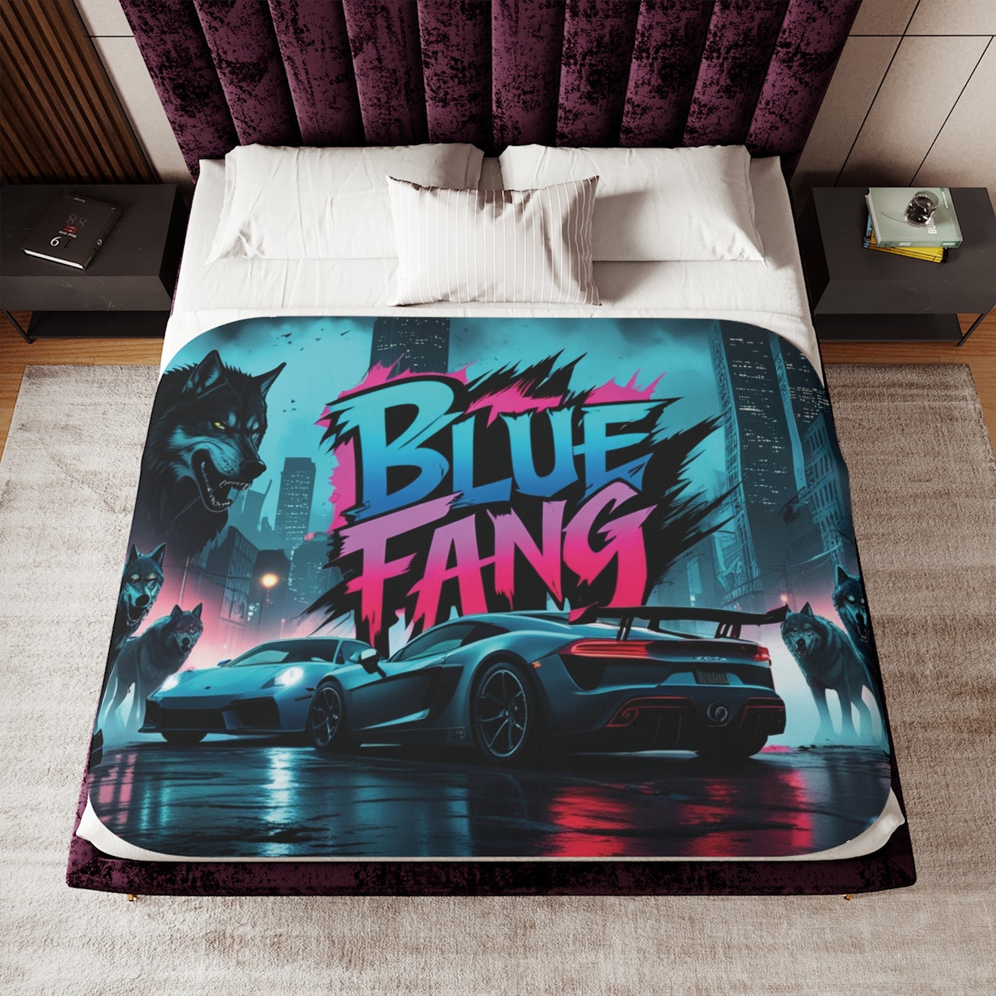 Urban Style Sherpa Blanket - Cozy, Artistic, Perfect for Home Decor, Gifts, or Cozy Nights In, Blue Fang Theme, Plush Throw Blanket