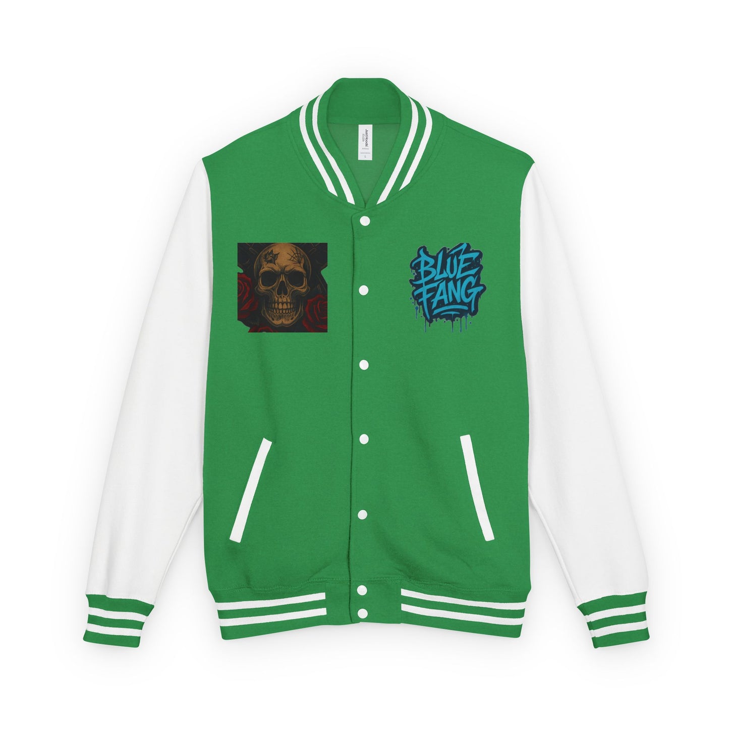 Edgy Unisex Heavyweight Letterman Jacket with Skull Design, Retro Bomber Style, Streetwear, Halloween Costume, Unique Gift Idea