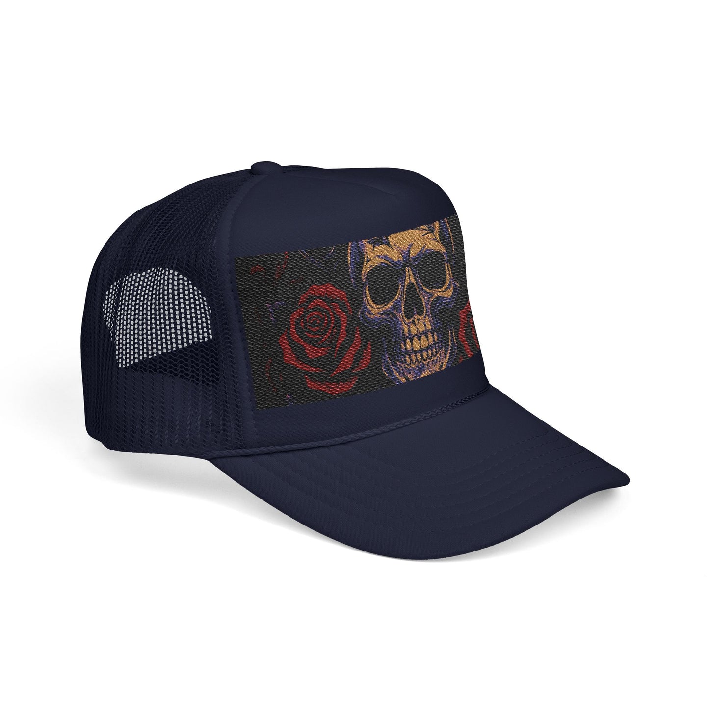 Gothic Skull Trucker Hat, Edgy Hat for Festivals, Embroidered Foam Cap, Perfect Gift for Birthday, Halloween & Casual Wear