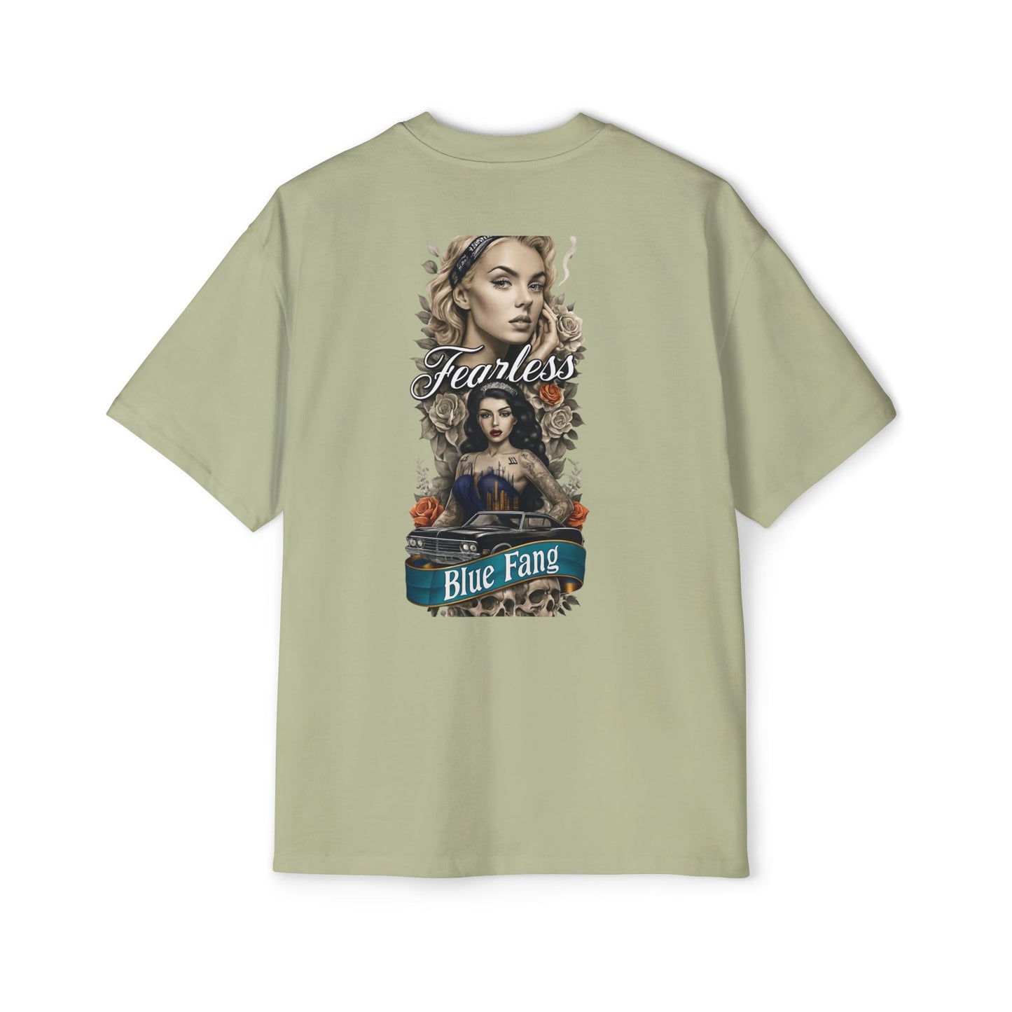 Fearless Blue Fang Men's Heavy Oversized Tee, Graphic Shirt for Casual Wear, Gift for Him, Streetwear Fashion, Unique Art Tee