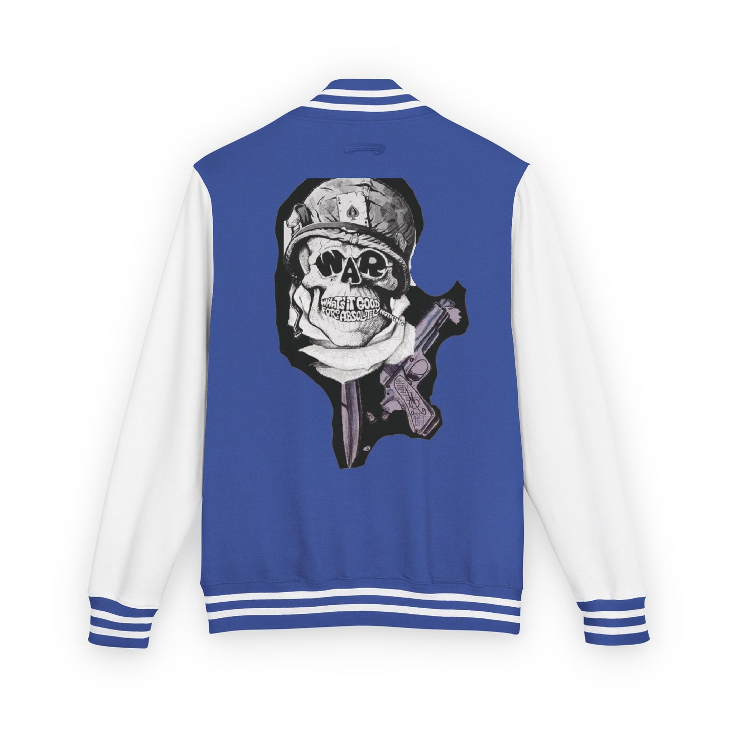 Edgy Unisex Heavyweight Letterman Jacket with Skull Design, Retro Bomber Style, Streetwear, Halloween Costume, Unique Gift Idea