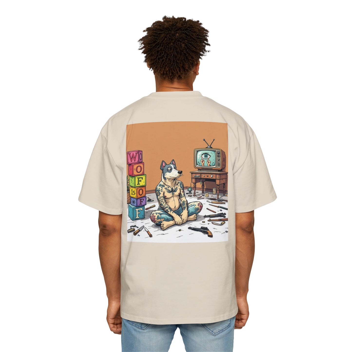 Blue Fang Men's Heavy Oversized Tee, Graphic Shirt for Casual Wear, Gift for Him, Streetwear Fashion, Unique Art Tee