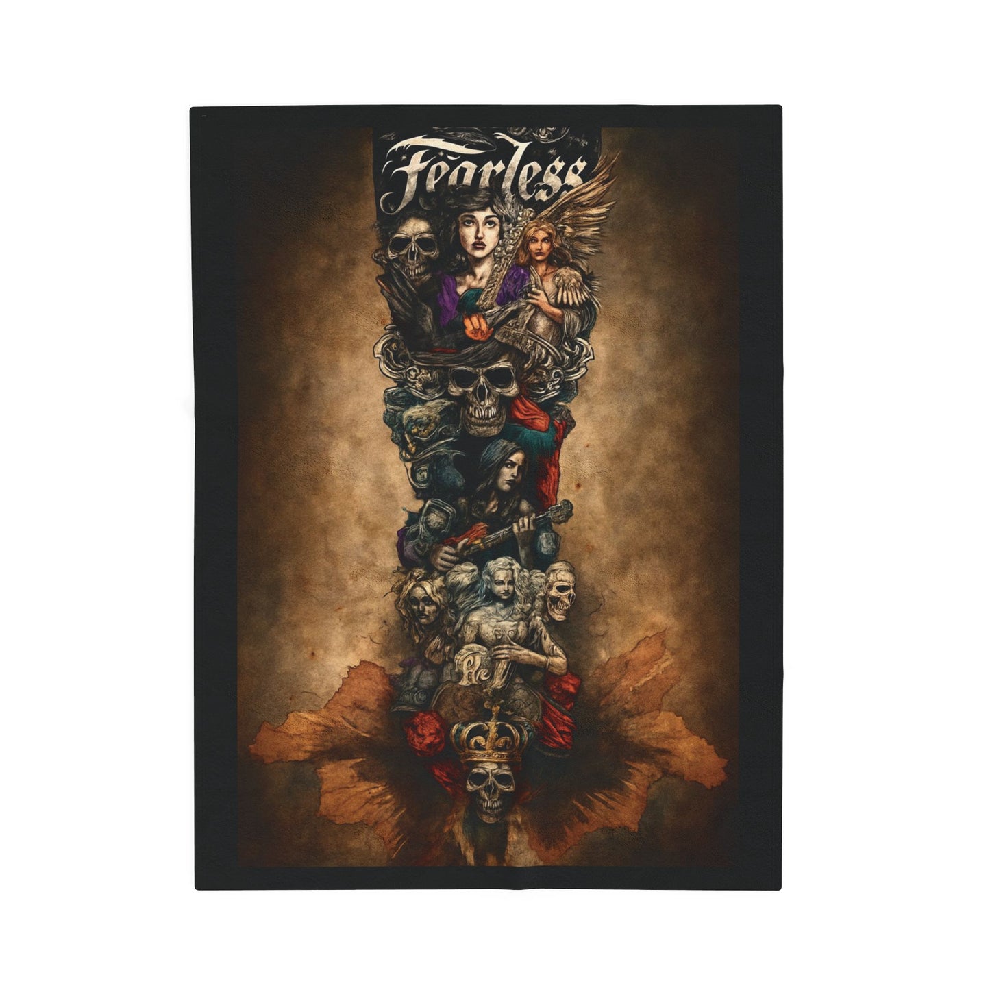FearlessTattoo Art Velveteen Plush Blanket, Cozy Throw, Unique Gift for Her, Boho Decor, Perfect for Women, Home Comfort