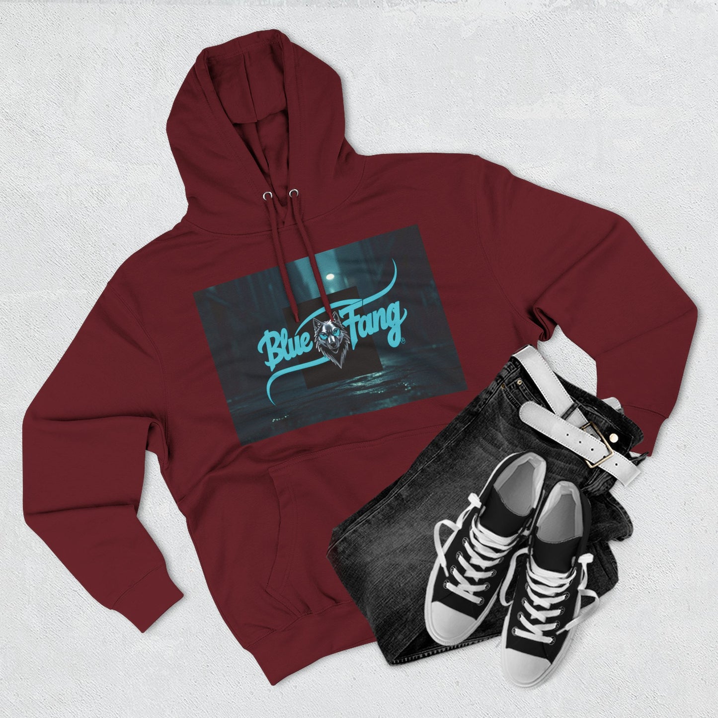 Fearless Blue Fang Hoodie, Fleece Hoodie for Music Lovers, Edgy Streetwear, Gift for Him/Her, Casual Fall/Winter Wear