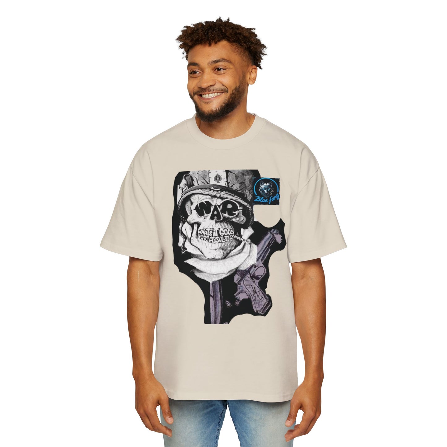 Men's Oversized Graphic Tee - Blue Fang Design, Streetwear Fashion, Casual Style, Unique Gift for Men, Trendy T-Shirt