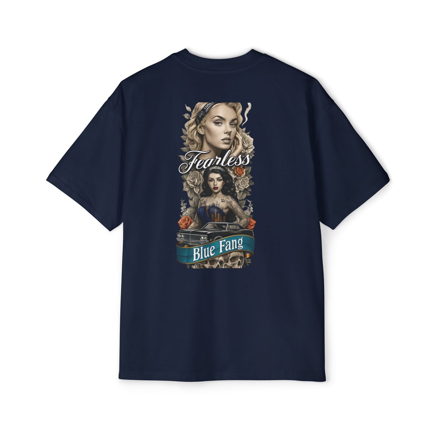 Fearless Blue Fang Men's Heavy Oversized Tee, Graphic Shirt for Casual Wear, Gift for Him, Streetwear Fashion, Unique Art Tee