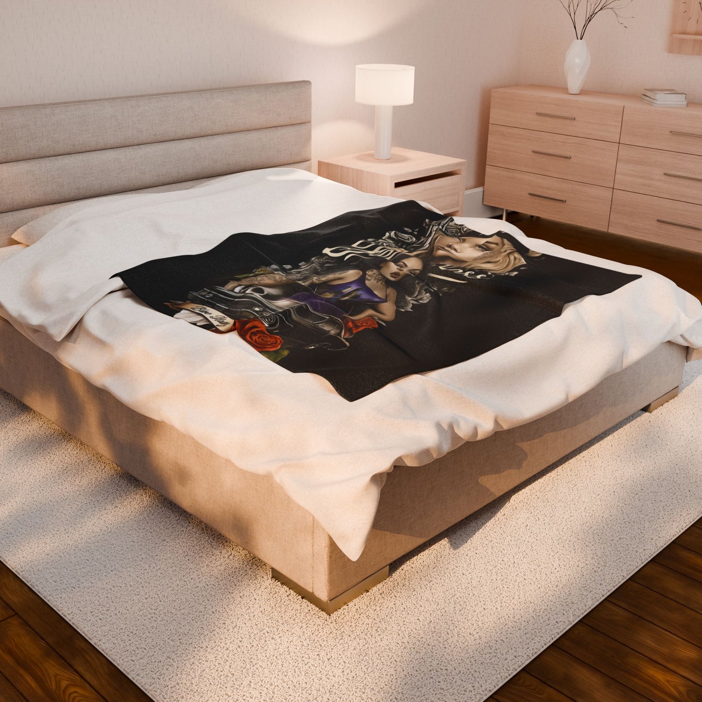 Fearless Tattoo Art Velveteen Plush Blanket, Cozy Throw, Unique Gift for Her, Boho Decor, Perfect for Women, Home Comfort