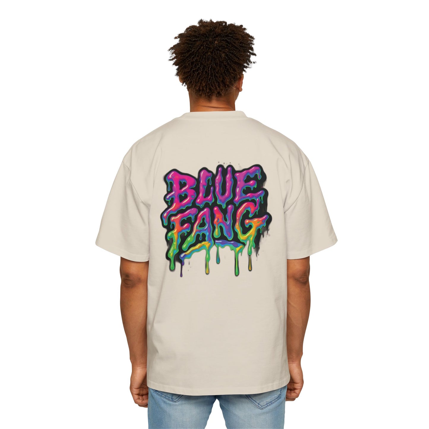 Men's Oversized Graphic Tee - Blue Fang Design, Streetwear Fashion, Casual Style, Unique Gift for Men, Trendy T-Shirt