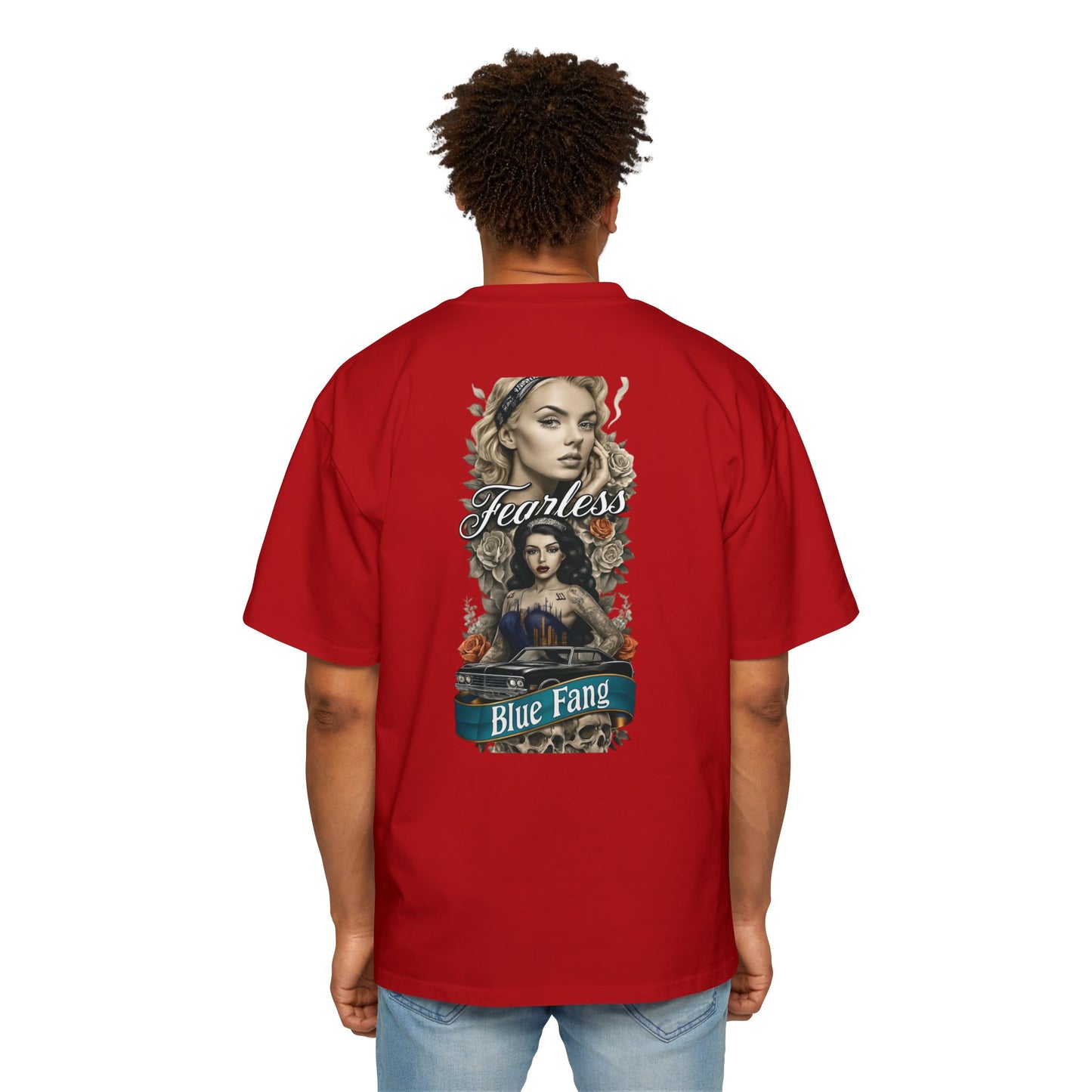 Fearless Blue Fang Men's Heavy Oversized Tee, Graphic Shirt for Casual Wear, Gift for Him, Streetwear Fashion, Unique Art Tee