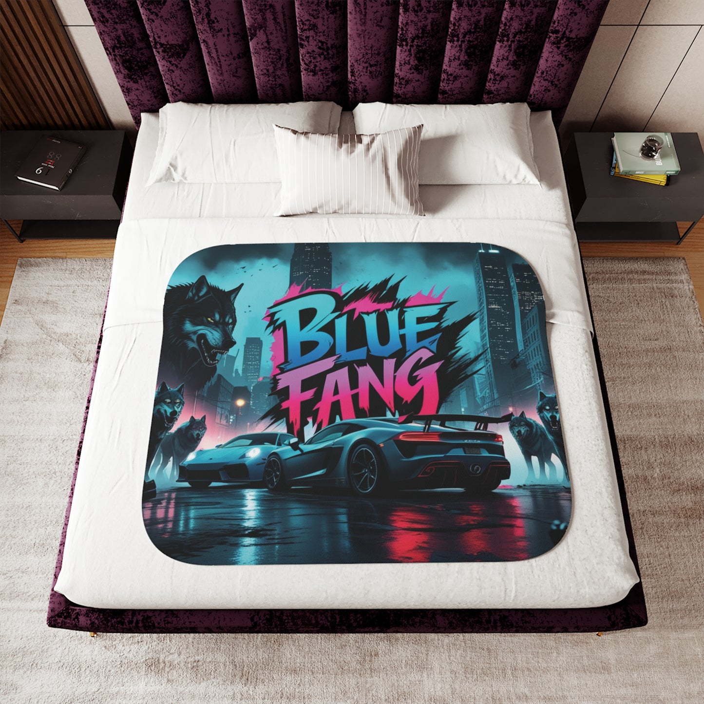 Urban Style Sherpa Blanket - Cozy, Artistic, Perfect for Home Decor, Gifts, or Cozy Nights In, Blue Fang Theme, Plush Throw Blanket