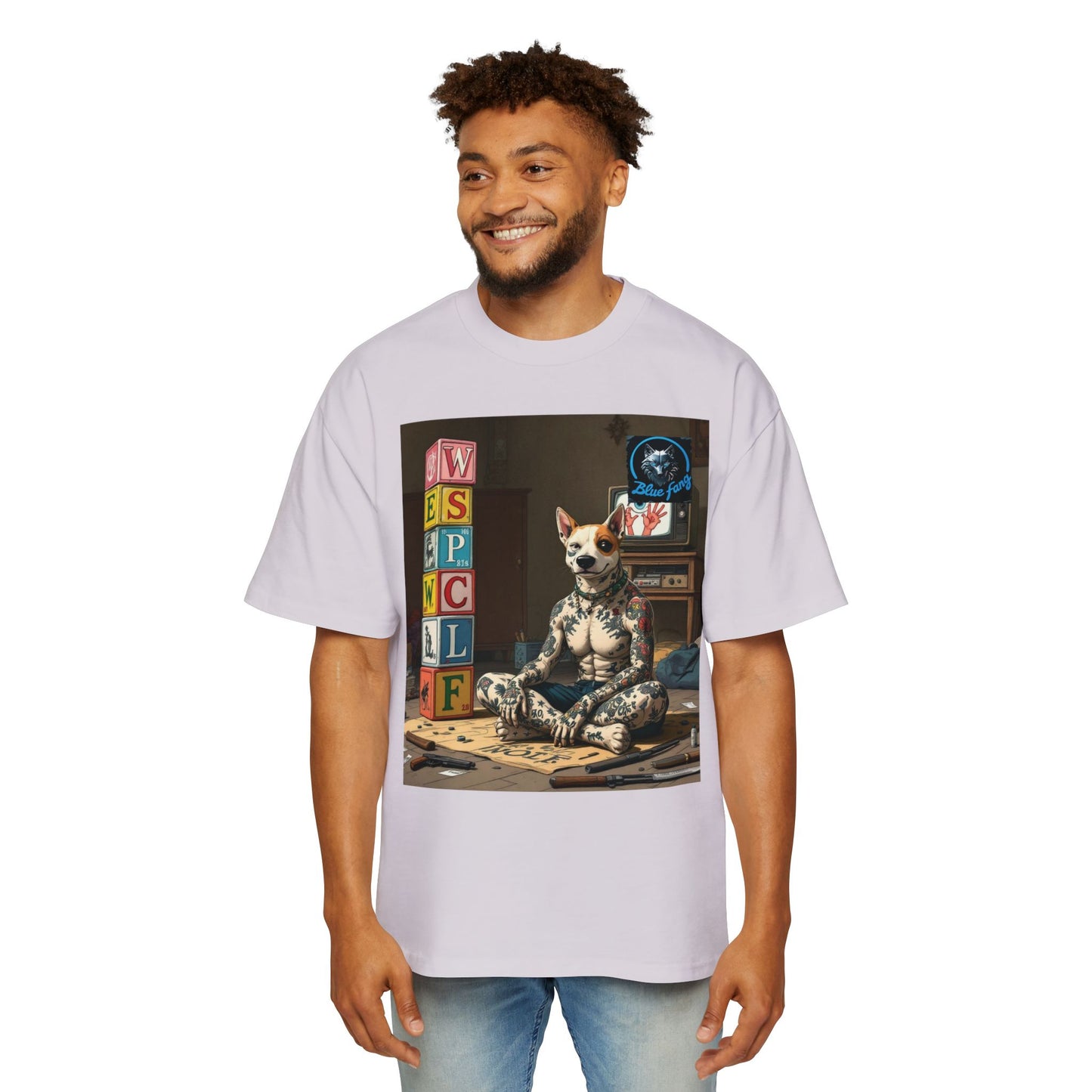 Blue Fang Men's Heavy Oversized Tee, Graphic Shirt for Casual Wear, Gift for Him, Streetwear Fashion, Unique Art Tee