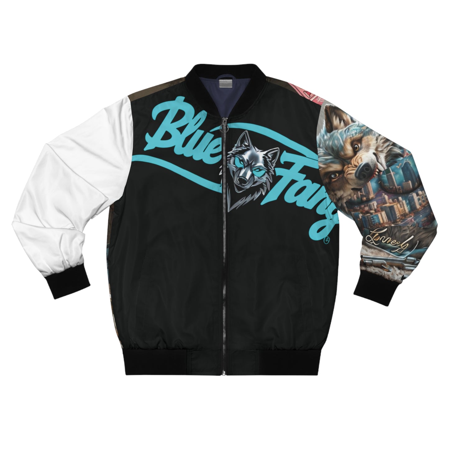 Men's Bomber Jacket - Urban Blue Fang Wolf Design