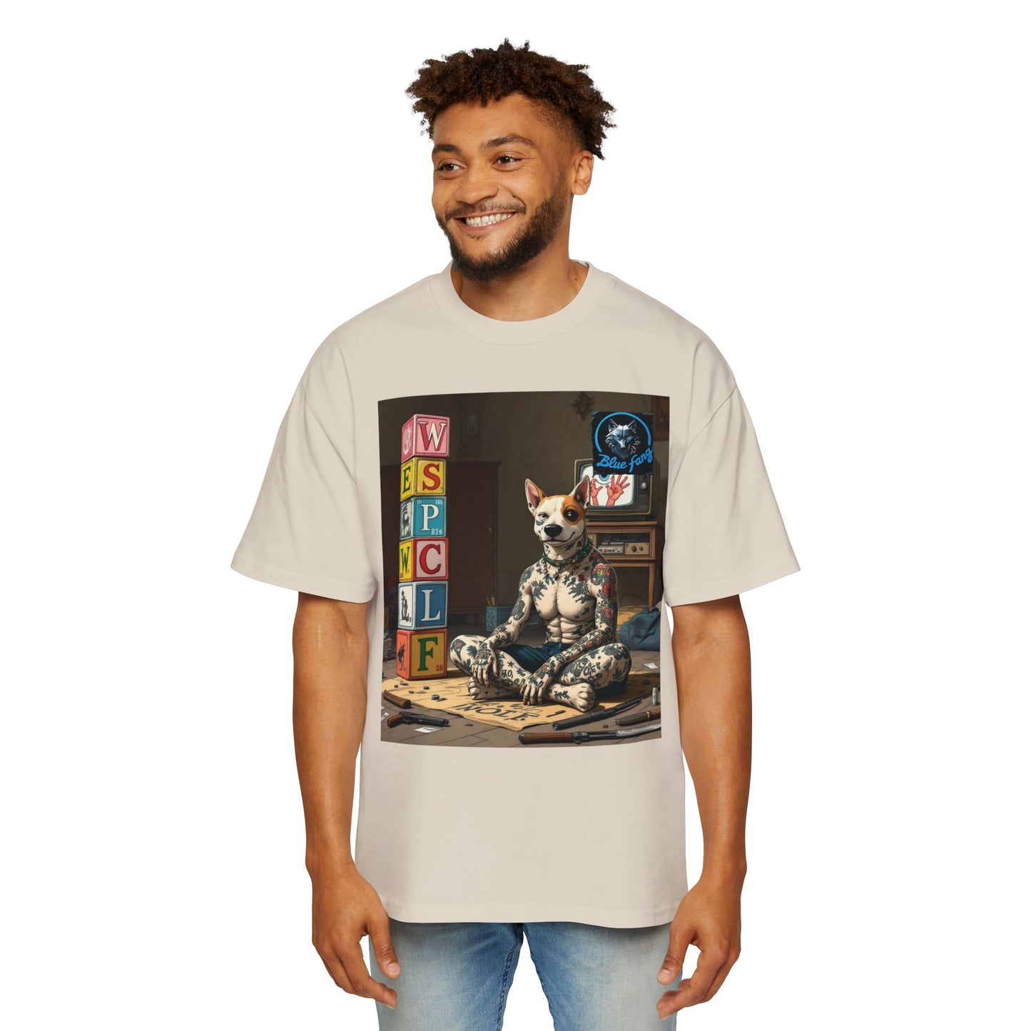 Blue Fang Men's Heavy Oversized Tee, Graphic Shirt for Casual Wear, Gift for Him, Streetwear Fashion, Unique Art Tee
