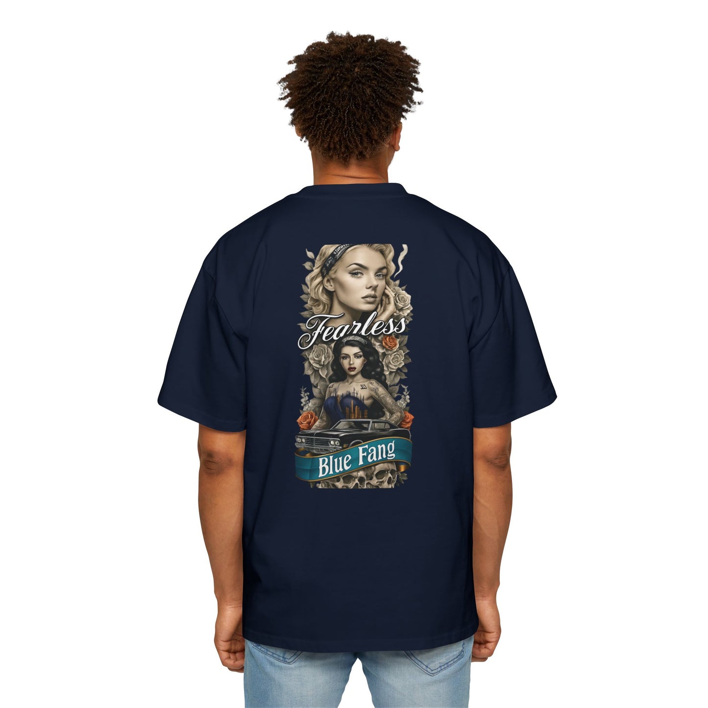 Fearless Blue Fang Men's Heavy Oversized Tee, Graphic Shirt for Casual Wear, Gift for Him, Streetwear Fashion, Unique Art Tee