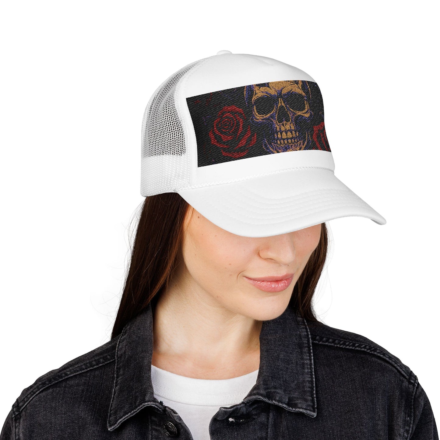Gothic Skull Trucker Hat, Edgy Hat for Festivals, Embroidered Foam Cap, Perfect Gift for Birthday, Halloween & Casual Wear