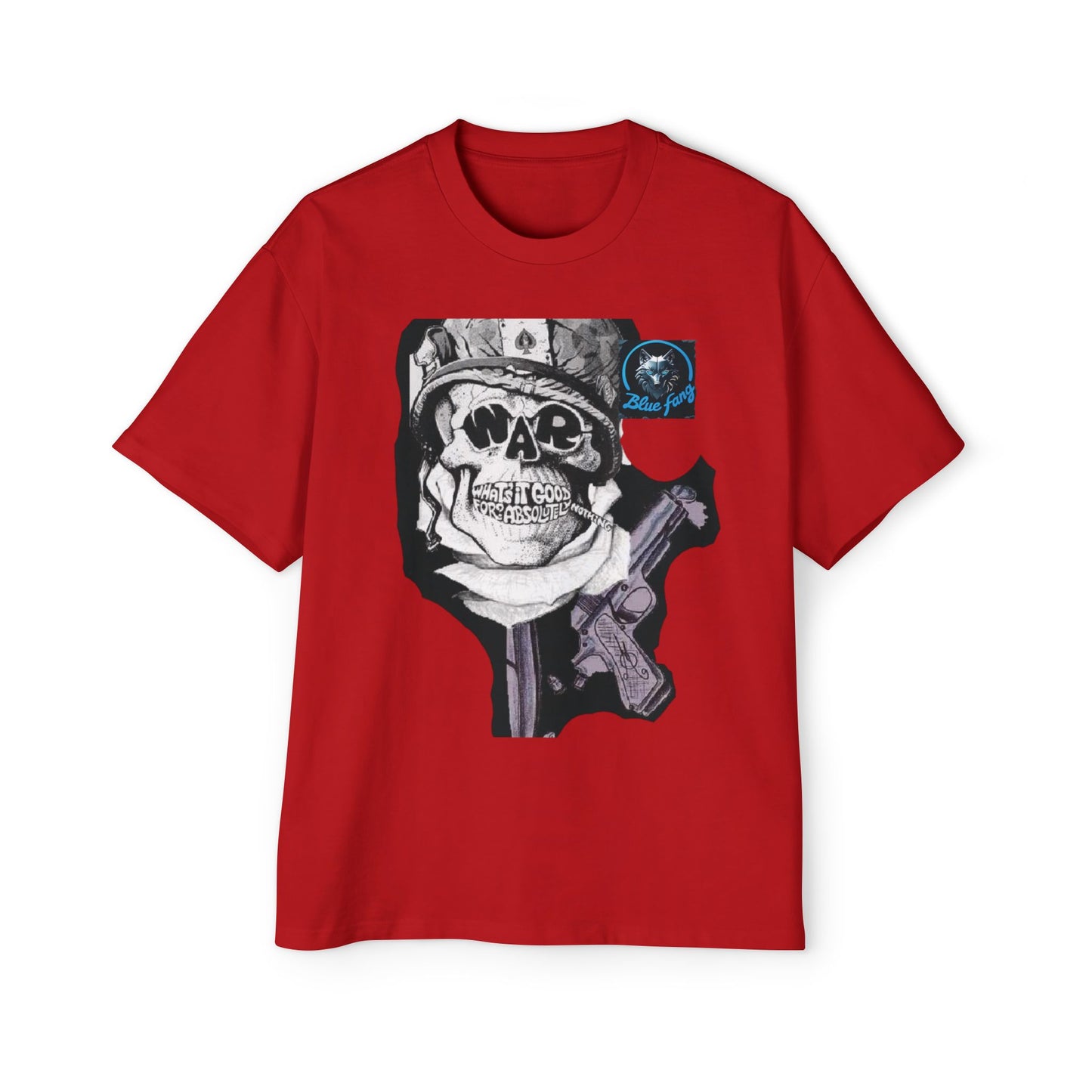 Men's Oversized Graphic Tee - Blue Fang Design, Streetwear Fashion, Casual Style, Unique Gift for Men, Trendy T-Shirt