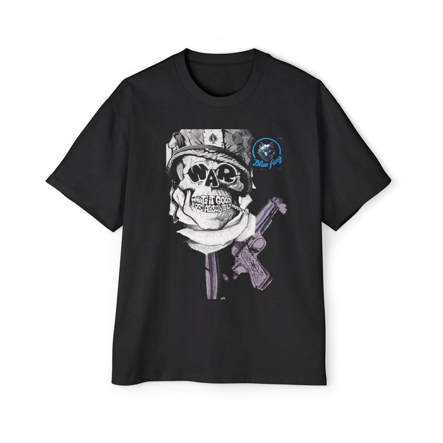 Men's Oversized Graphic Tee - Blue Fang Design, Streetwear Fashion, Casual Style, Unique Gift for Men, Trendy T-Shirt