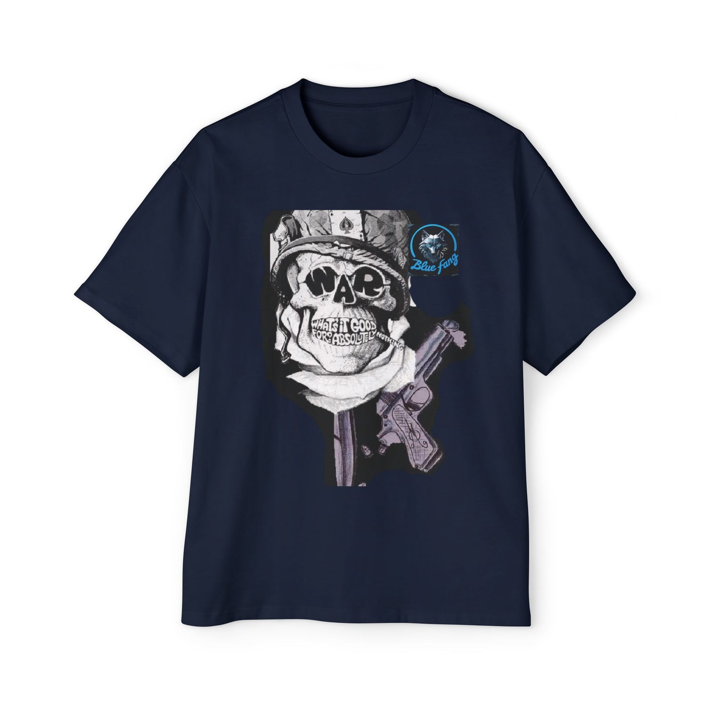 Men's Oversized Graphic Tee - Blue Fang Design, Streetwear Fashion, Casual Style, Unique Gift for Men, Trendy T-Shirt