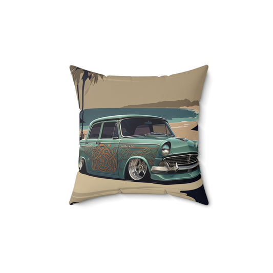 Square Pillow - Beach Side Classic Car Design