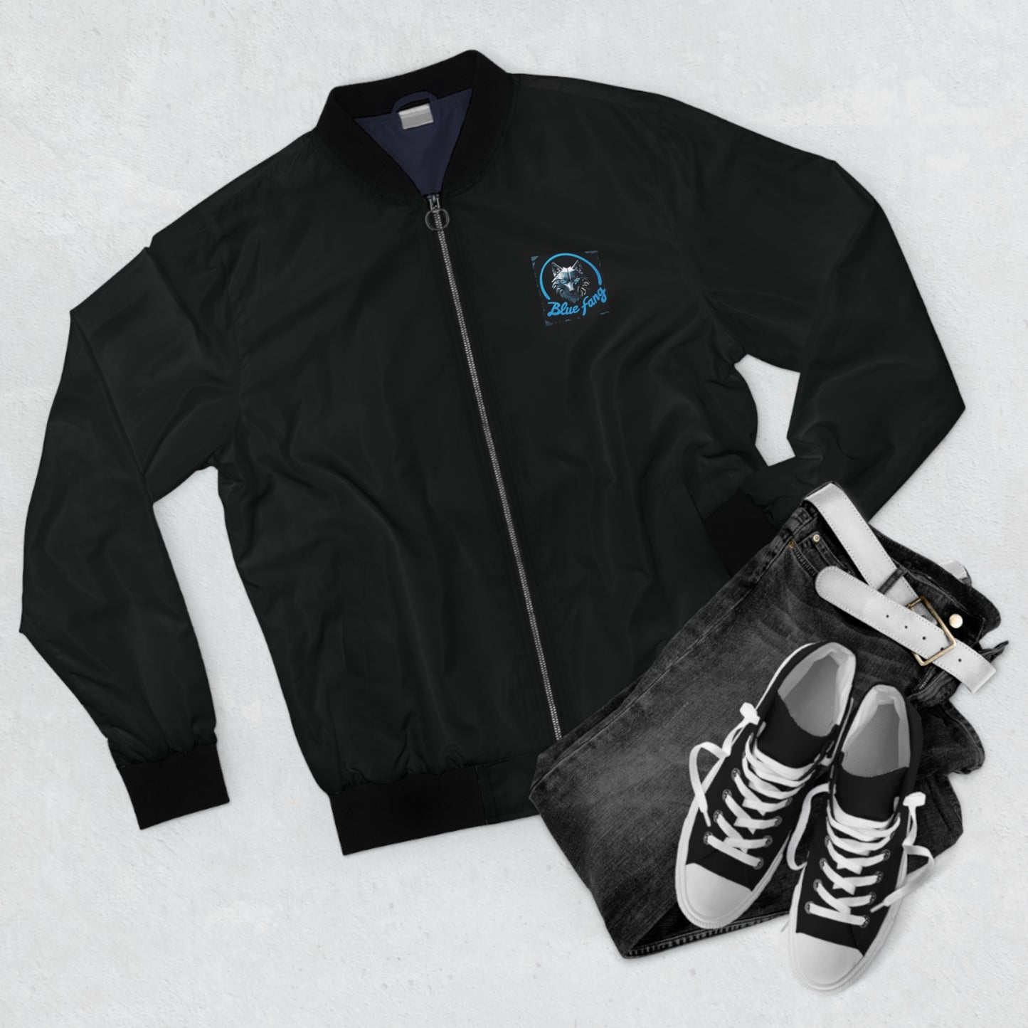 Men's Bomber Jacket - Blue Fang Urban Street Tiger Dragon Print